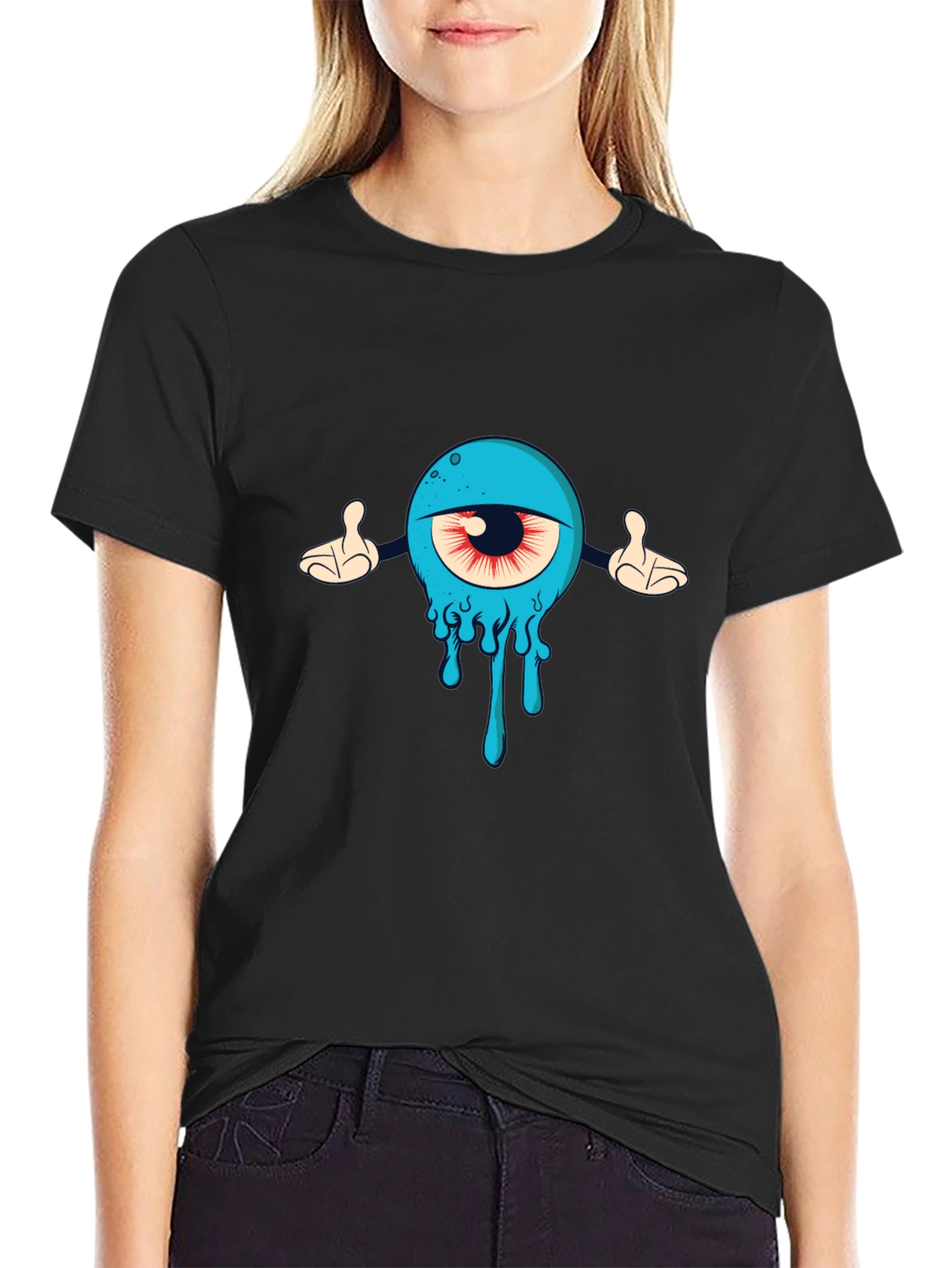 Mens Black T-Shirt with Cartoon Eye Design
