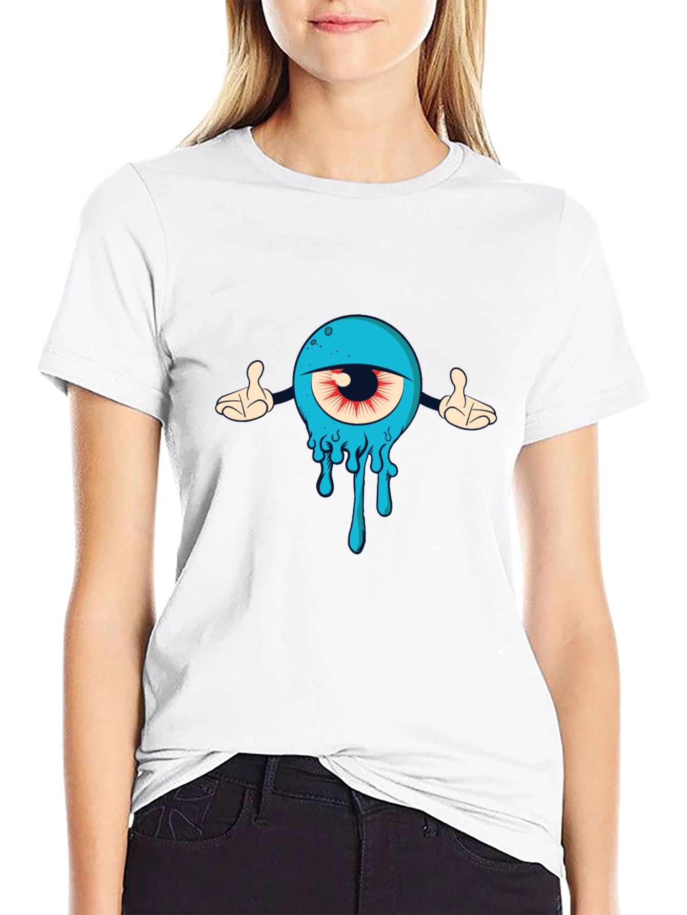 Mens Black T-Shirt with Cartoon Eye Design