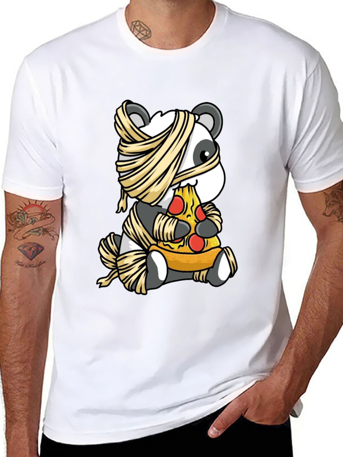 Mummy Panda Pizza T-Shirt - Halloween Fun