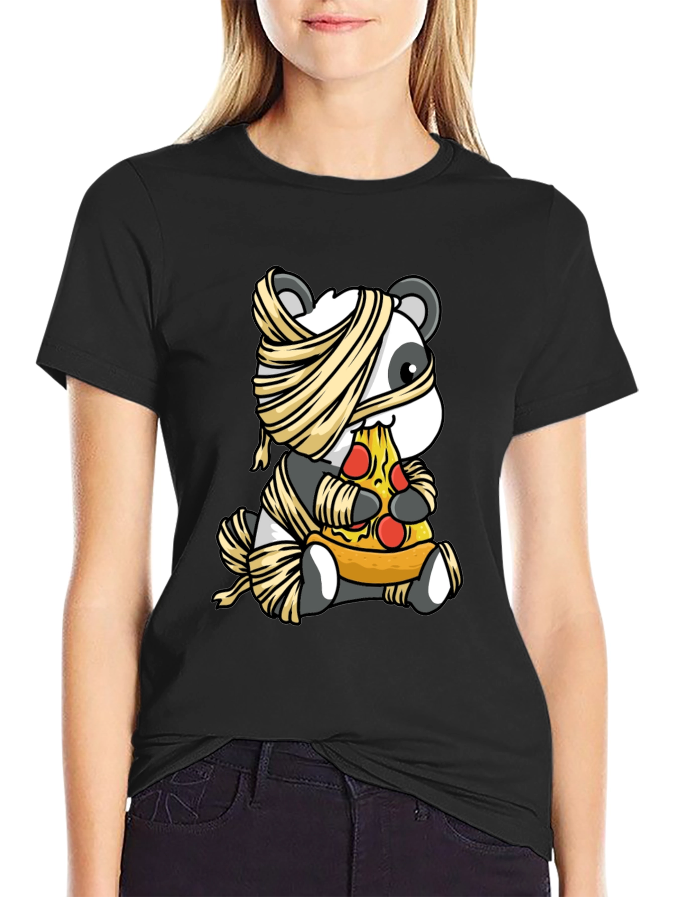 Mummy Panda Pizza T-Shirt - Halloween Fun