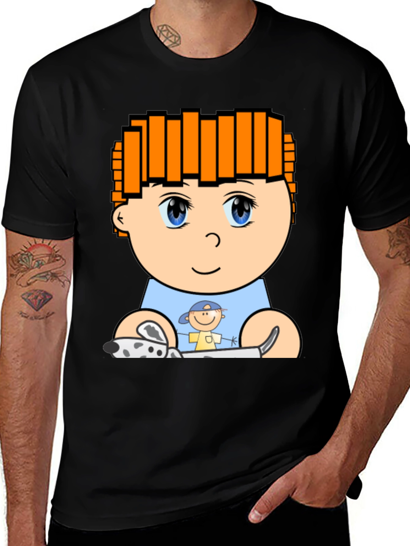 Cartoon Character T-Shirt: Black