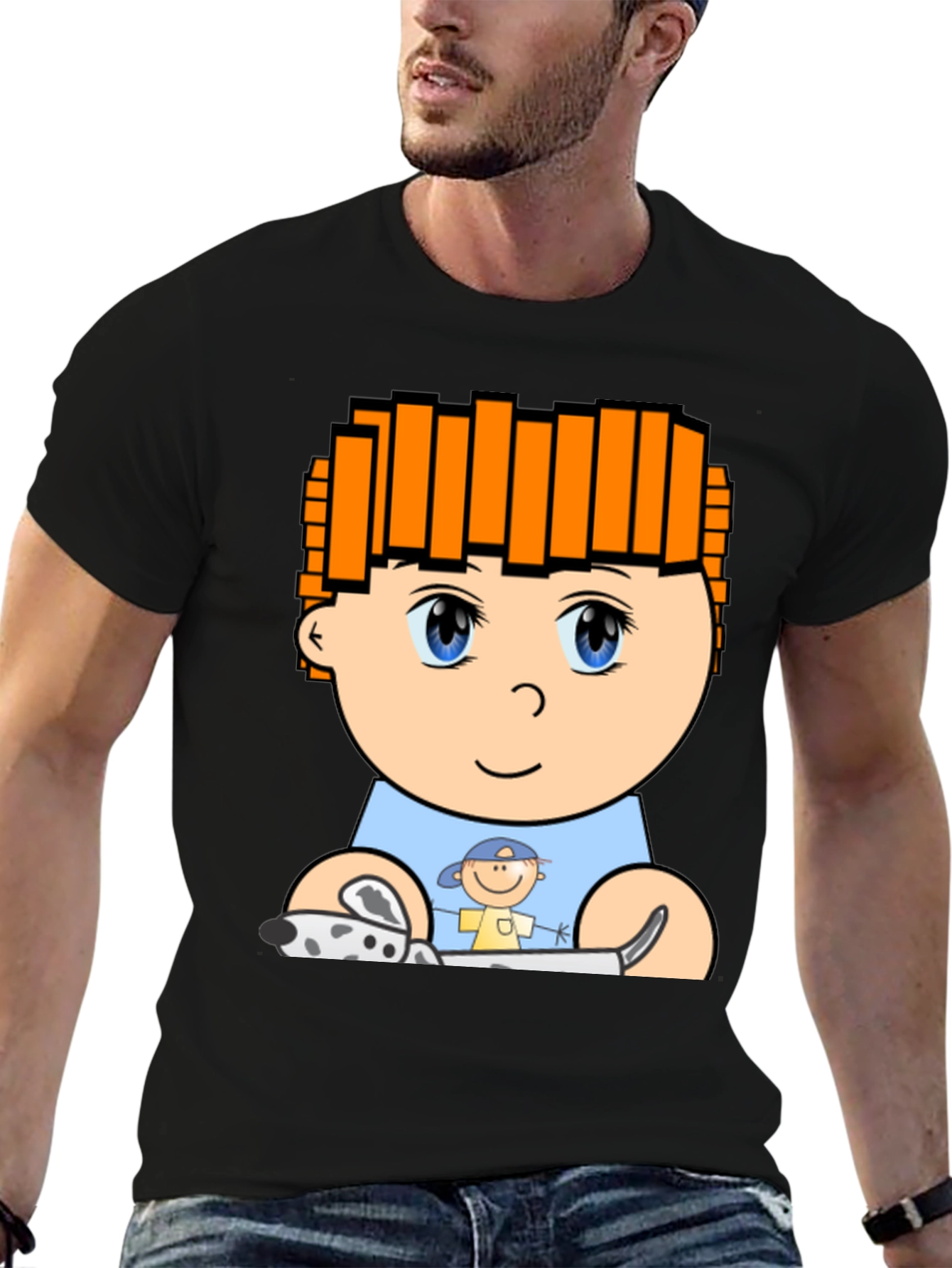 Cartoon Character T-Shirt: Black