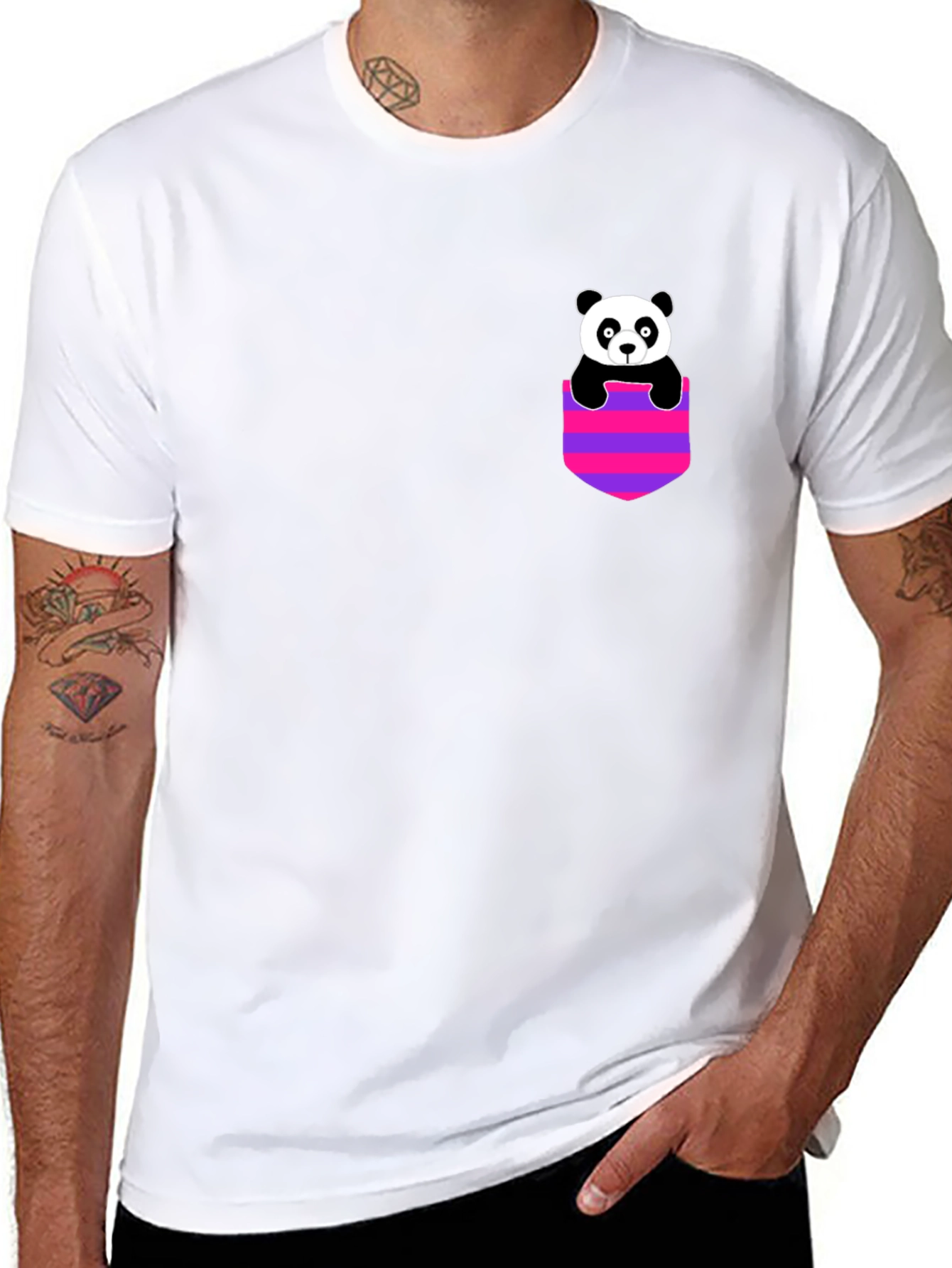 Panda Pocket Graphic T-Shirt - Black Crew Neck