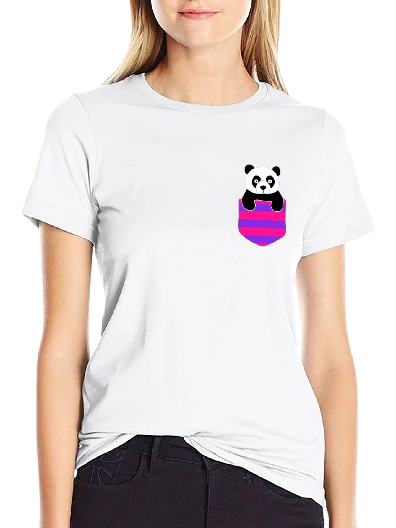 Panda Pocket Graphic T-Shirt - Black Crew Neck
