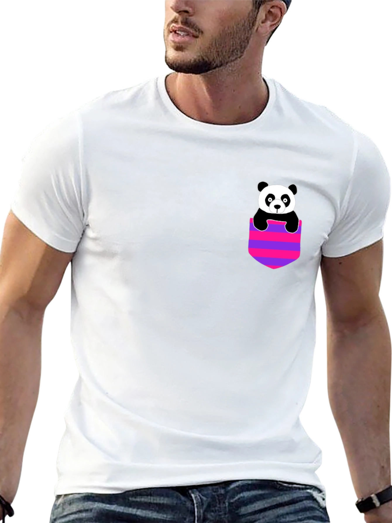 Panda Pocket Graphic T-Shirt - Black Crew Neck