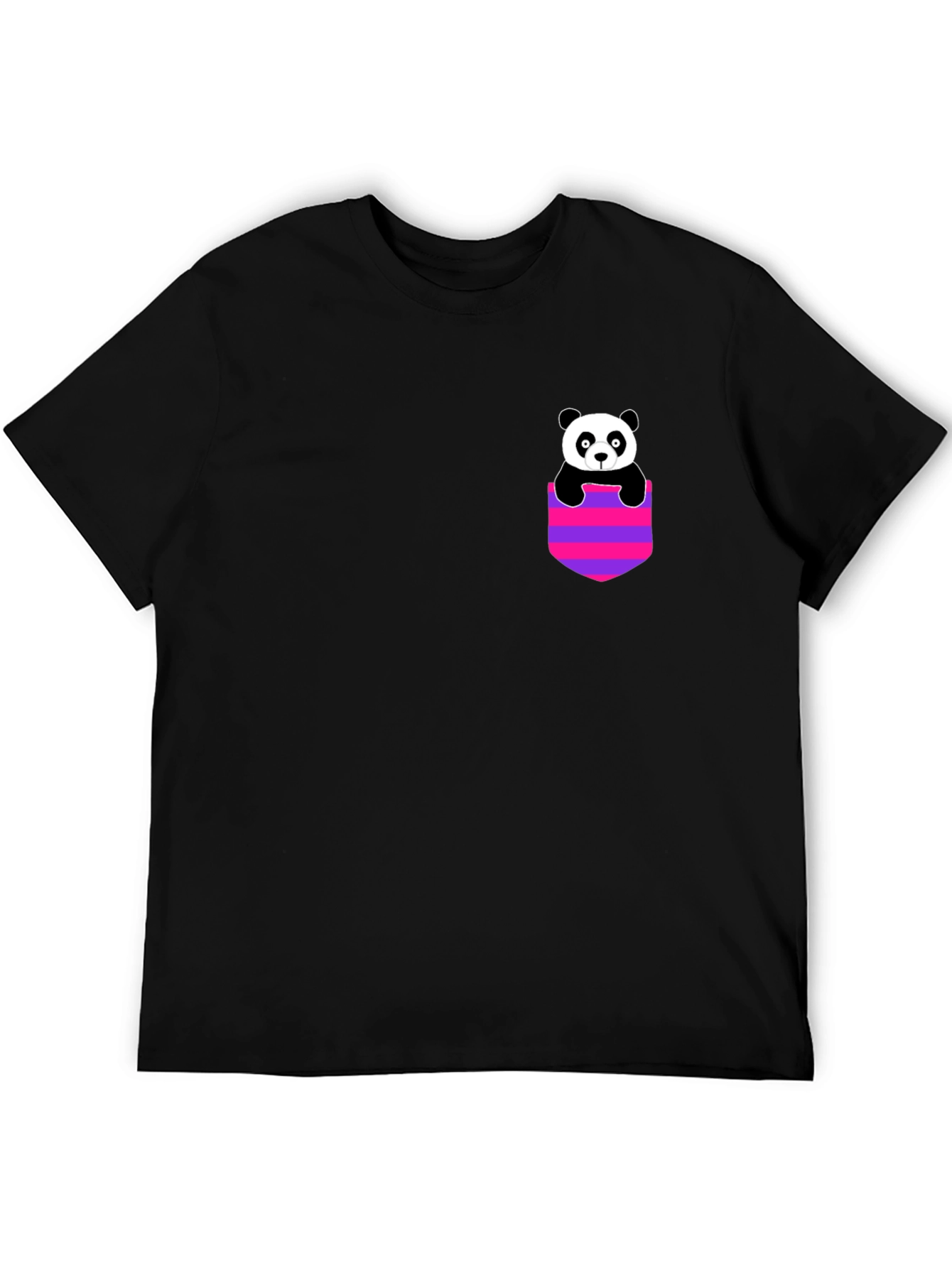 Panda Pocket Graphic T-Shirt - Black Crew Neck