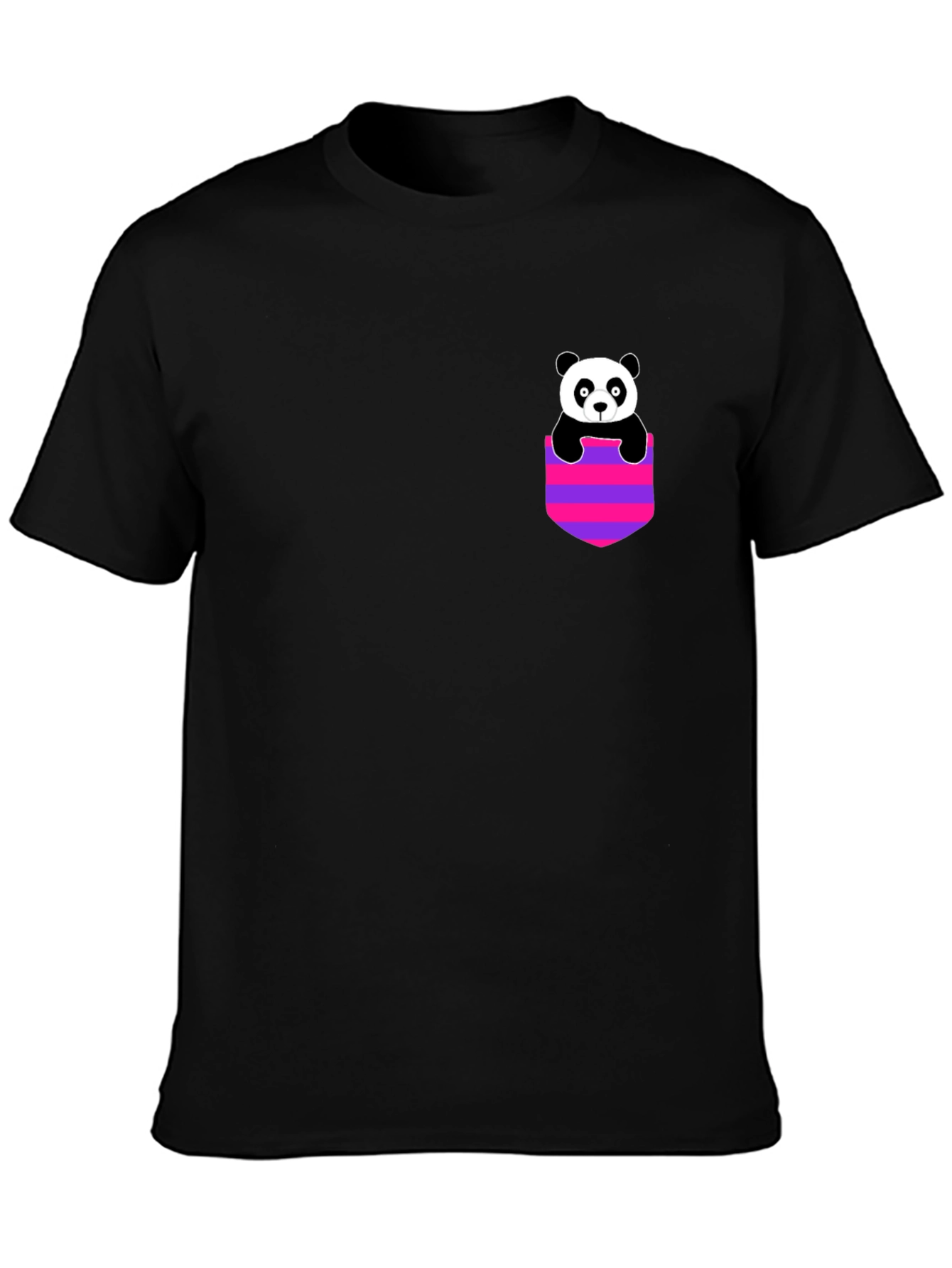 Panda Pocket Graphic T-Shirt - Black Crew Neck