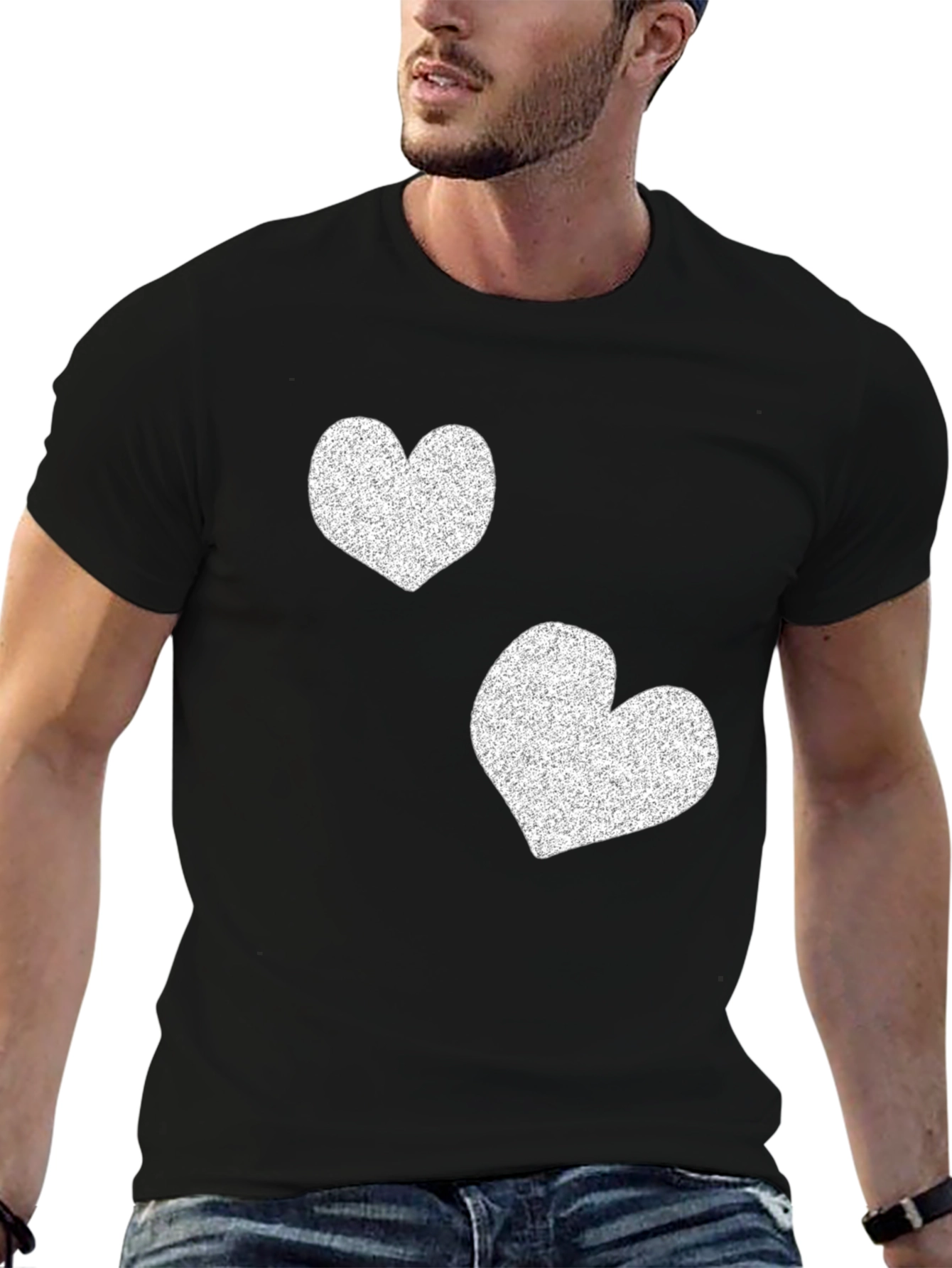Heart Print Black T-Shirt