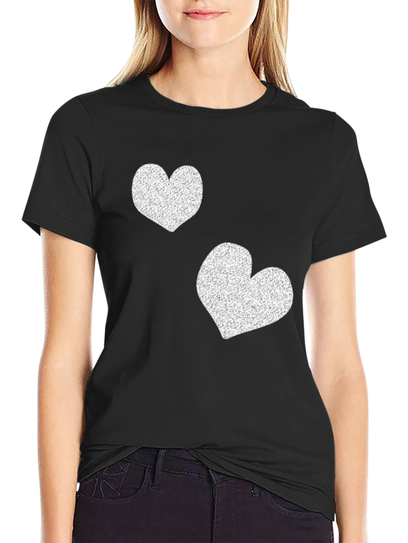 Heart Print Black T-Shirt