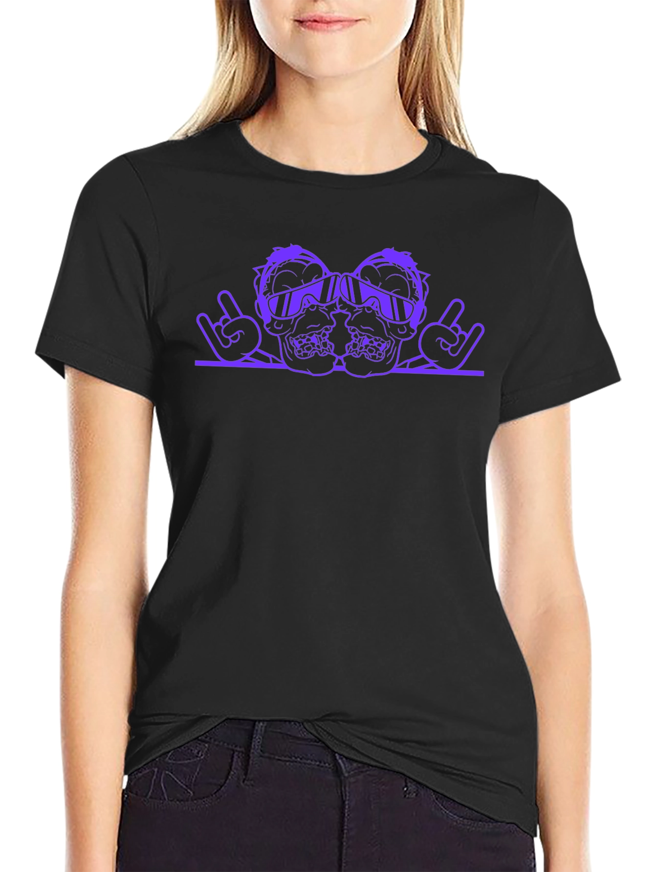 Purple Skull Rock On Graphic T-Shirt