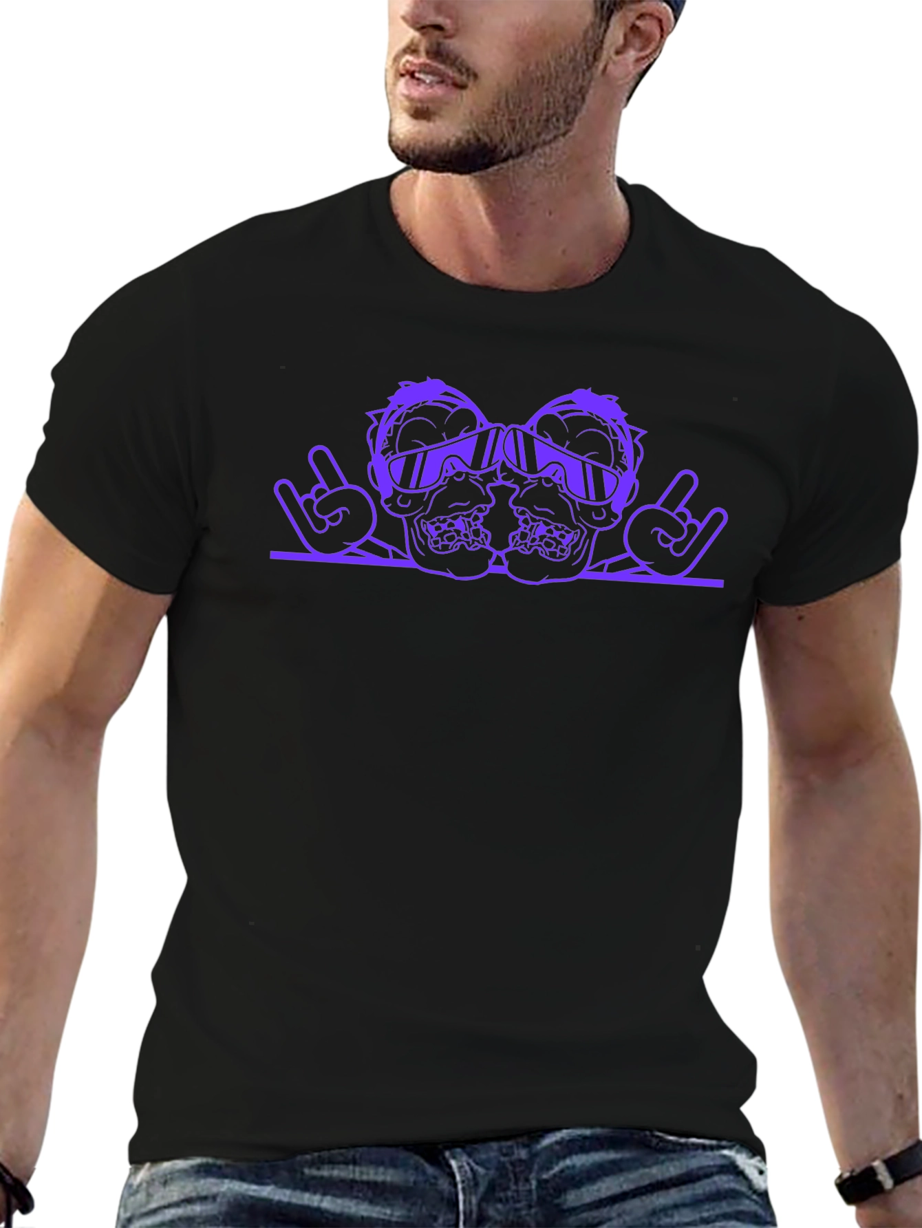 Purple Skull Rock On Graphic T-Shirt