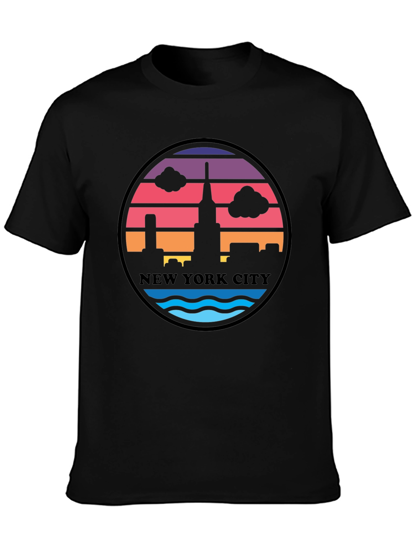 Retro New York City Skyline Black T-Shirt