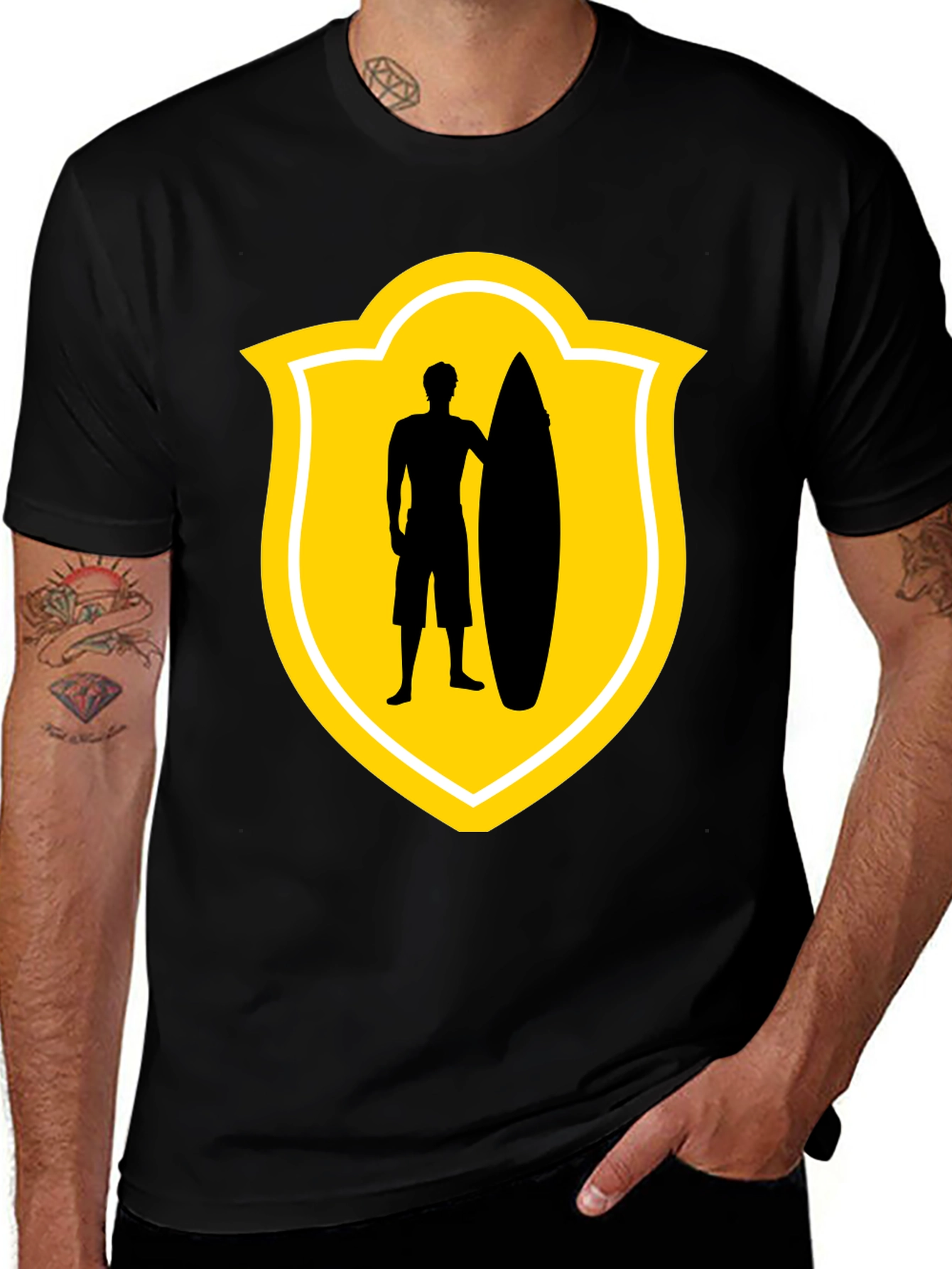 Surfer Silhouette Tee - Black Graphic T-Shirt