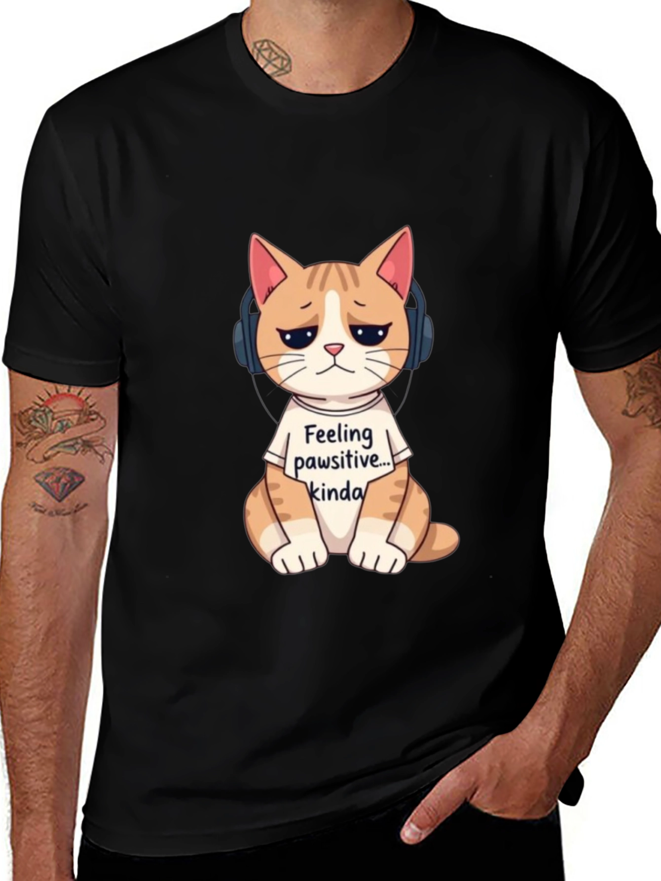 Feeling Pawsitive Cat T-Shirt - Unisex Black Tee