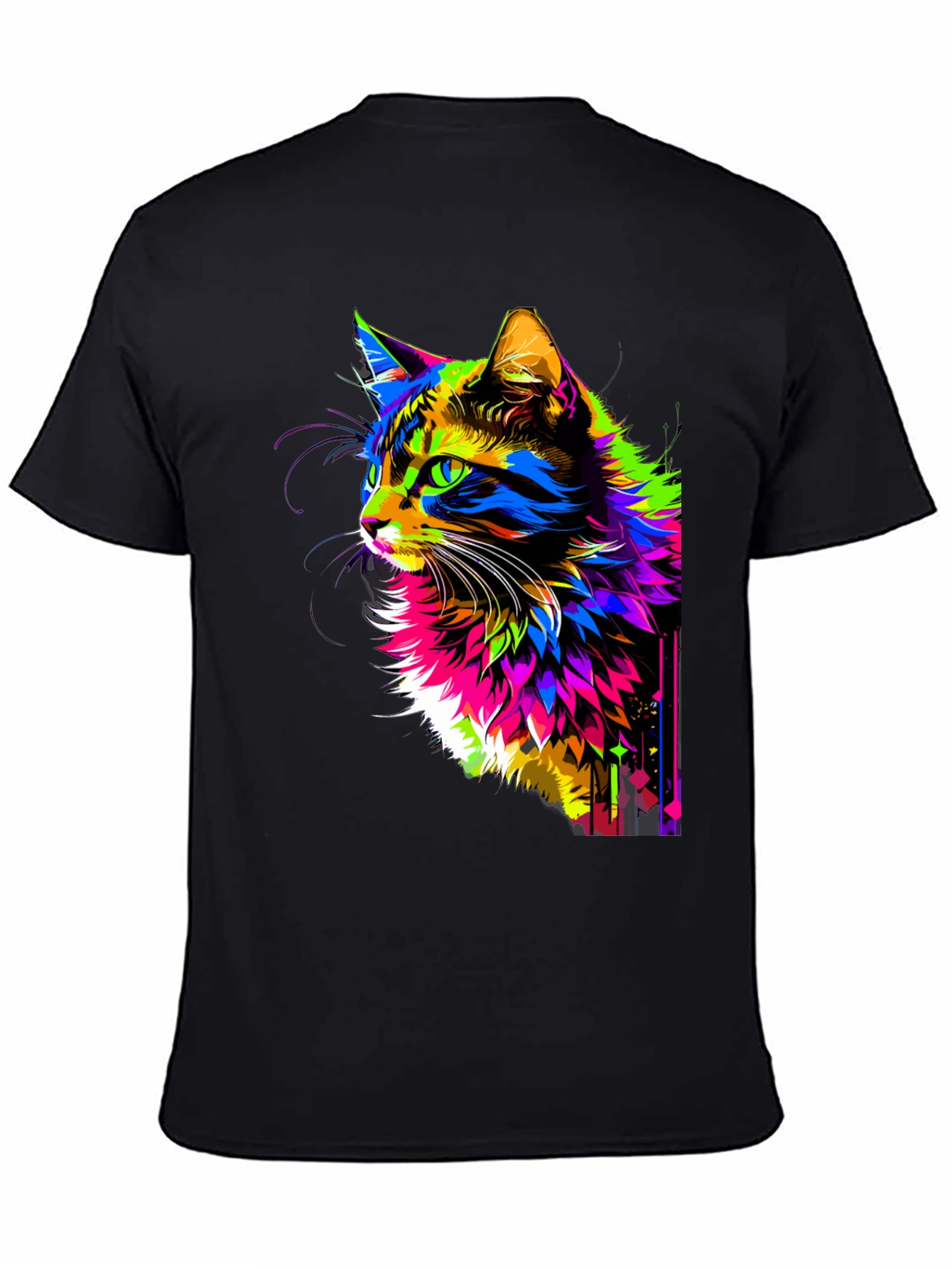 Vibrant Cat Graphic Black T-Shirt