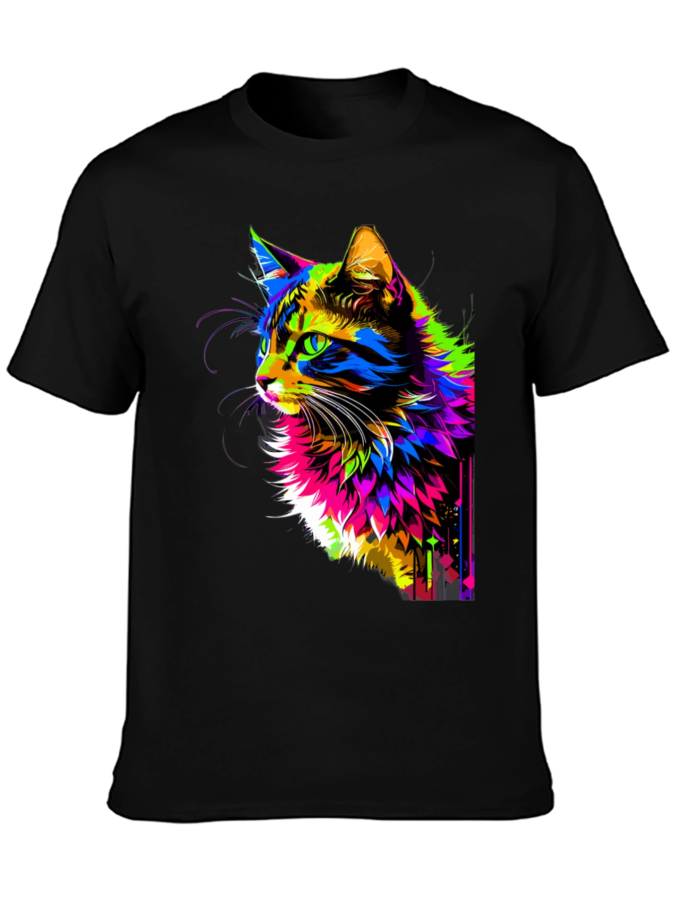 Vibrant Cat Graphic Black T-Shirt