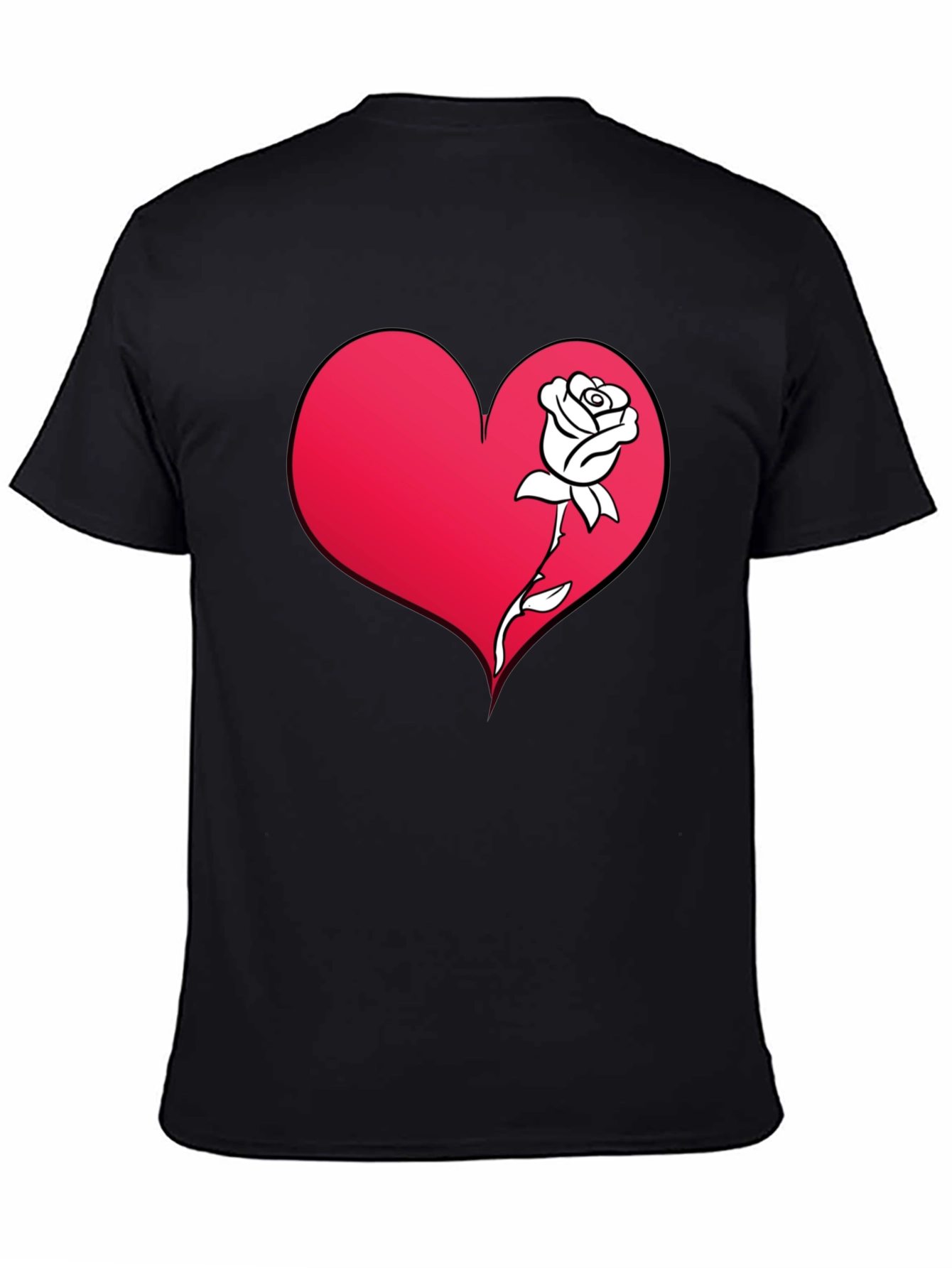 Heart and Rose Graphic Tee - Black Casual T-Shirt