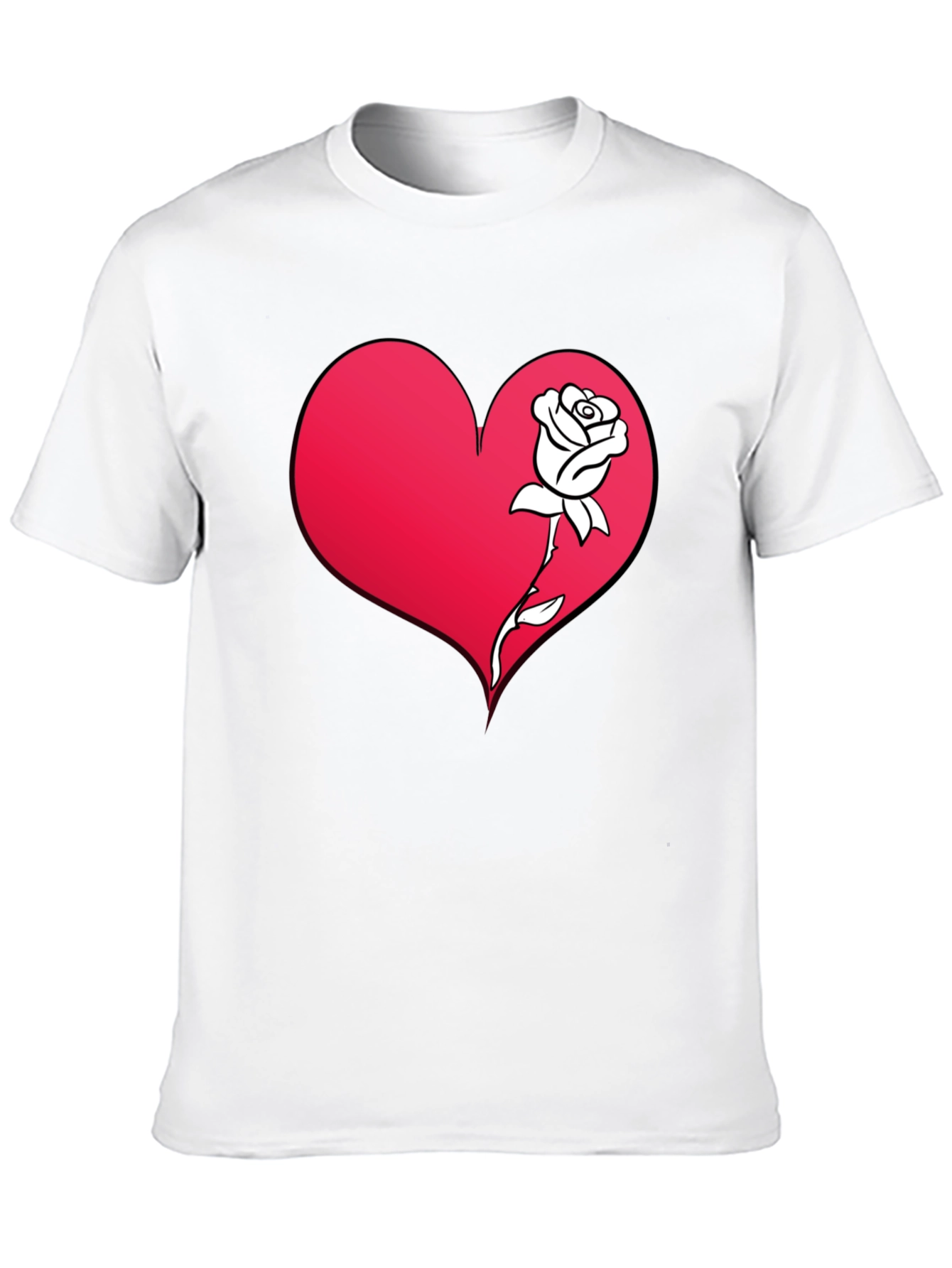 Heart and Rose Graphic Tee - Black Casual T-Shirt