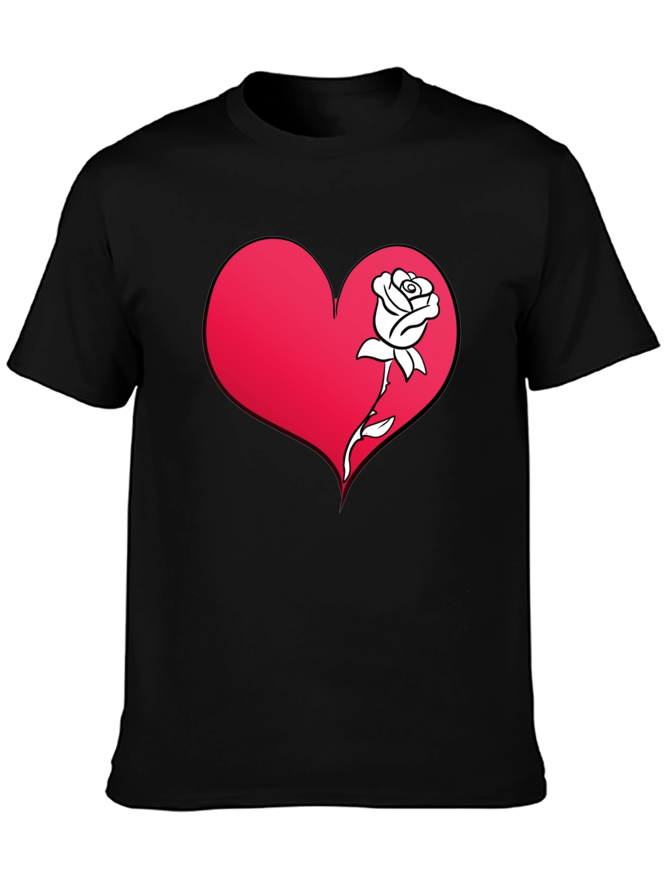 Heart and Rose Graphic Tee - Black Casual T-Shirt