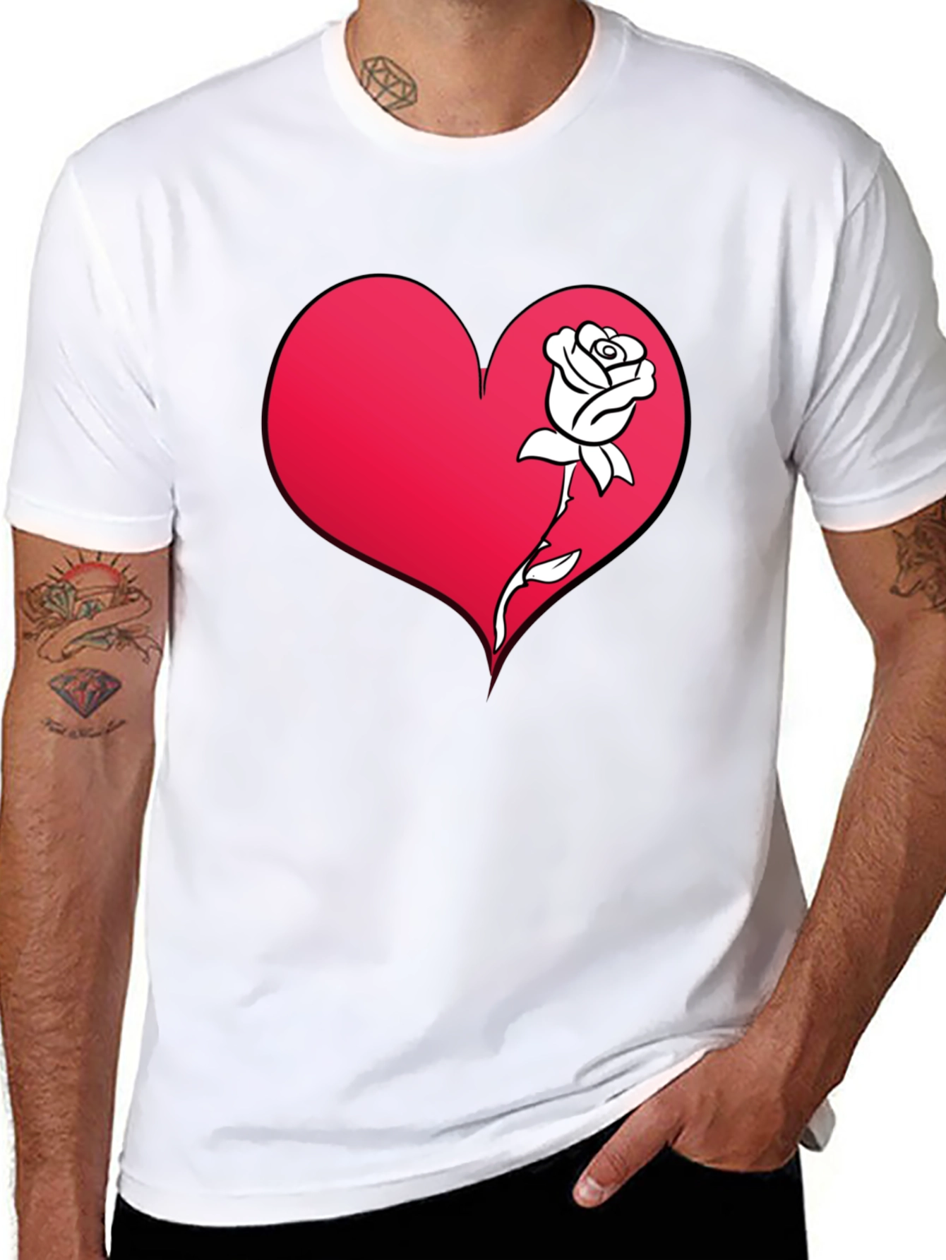 Heart and Rose Graphic Tee - Black Casual T-Shirt