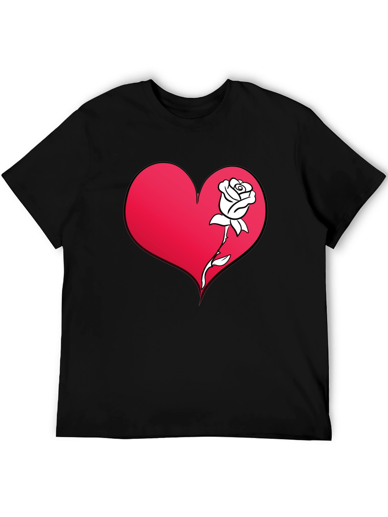 Heart and Rose Graphic Tee - Black Casual T-Shirt