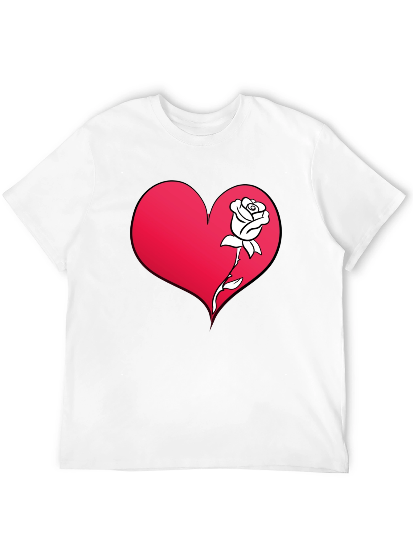 Heart and Rose Graphic Tee - Black Casual T-Shirt