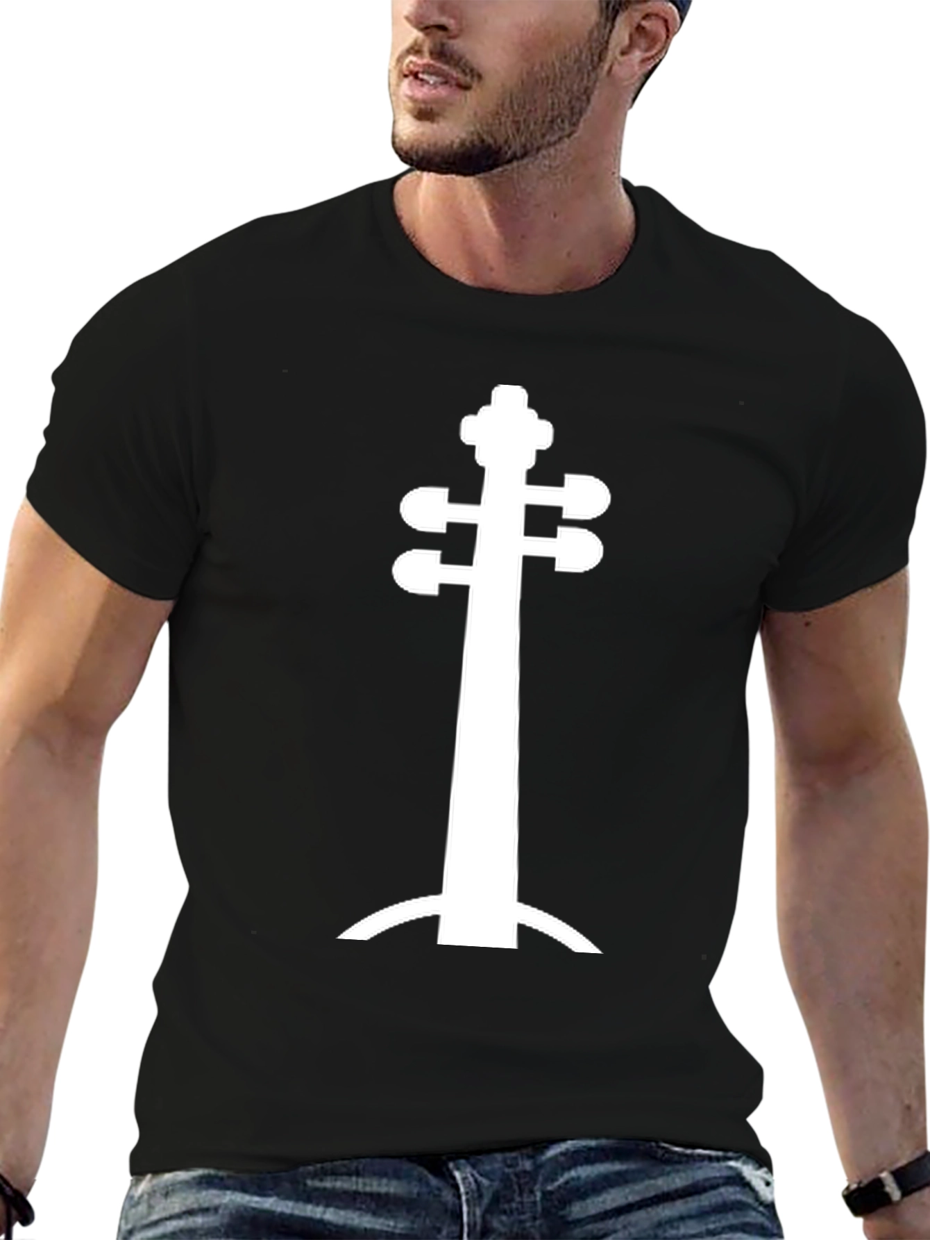 Unique String Instrument Silhouette Black T-Shirt