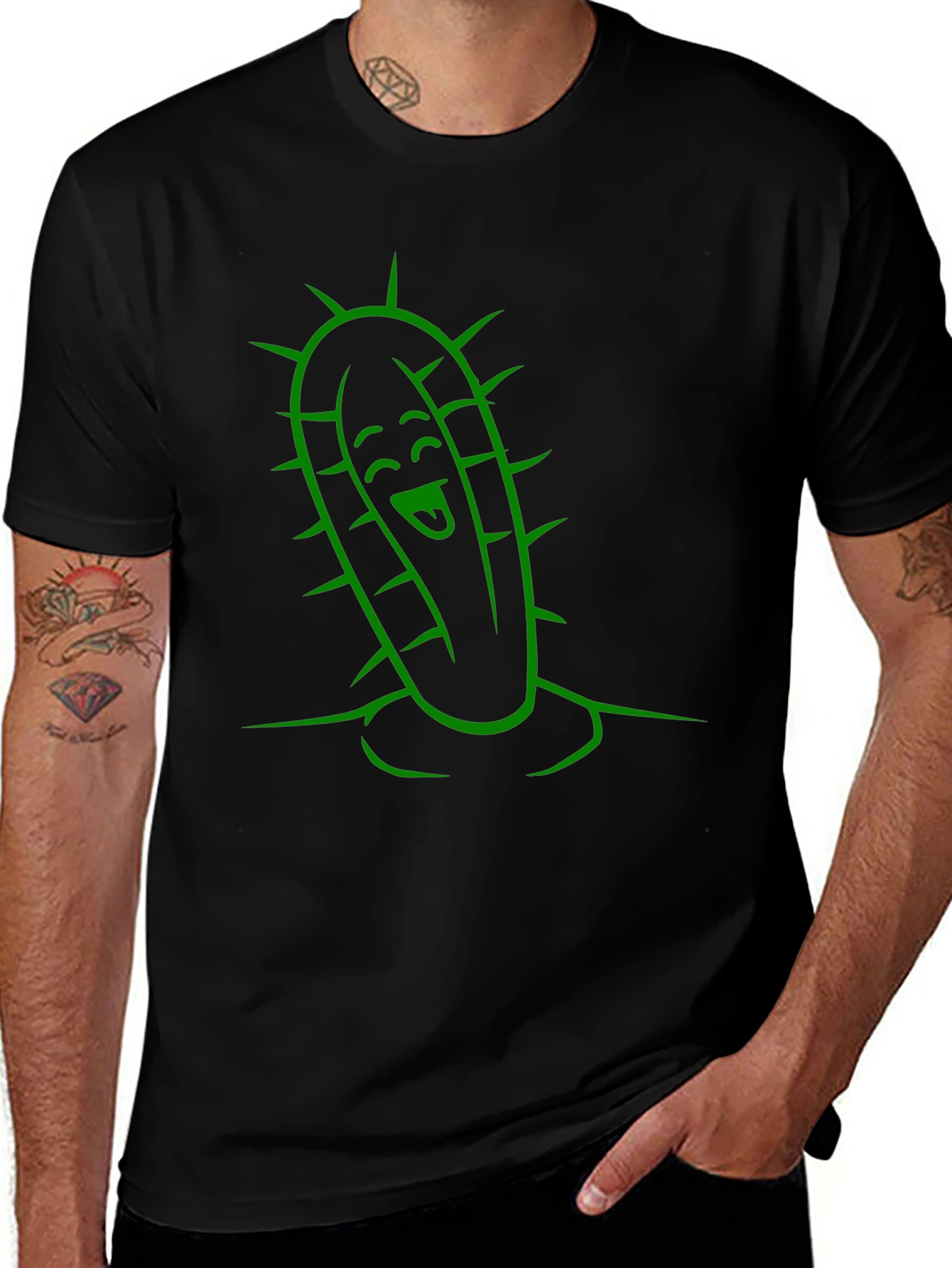 Cactus Character Graphic Tee - Fun Black T-Shirt
