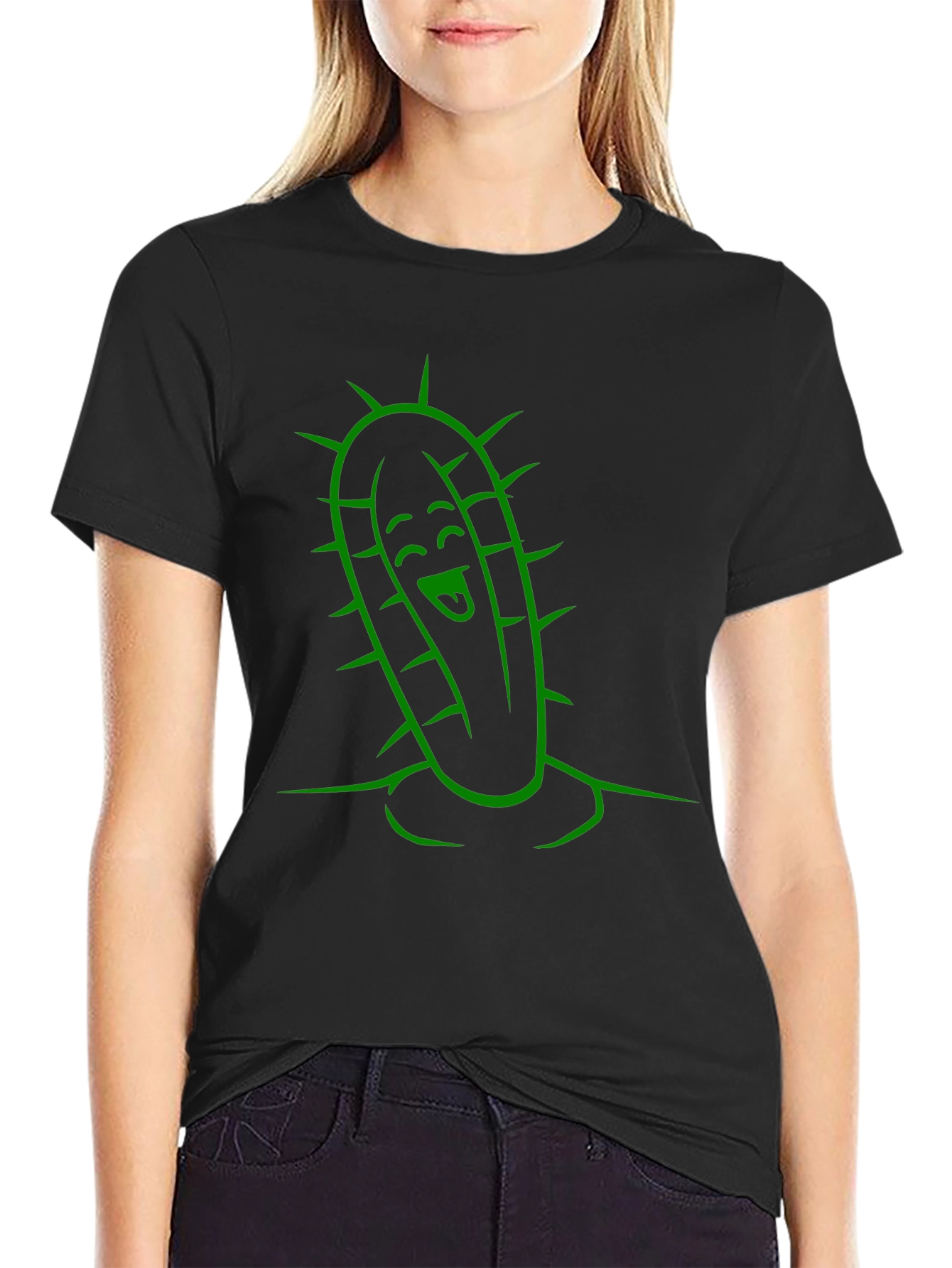 Cactus Character Graphic Tee - Fun Black T-Shirt