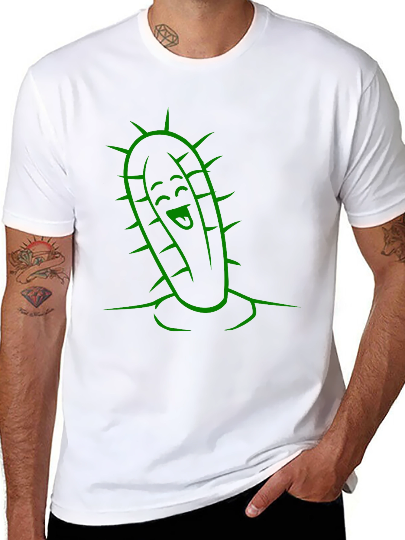 Cactus Character Graphic Tee - Fun Black T-Shirt