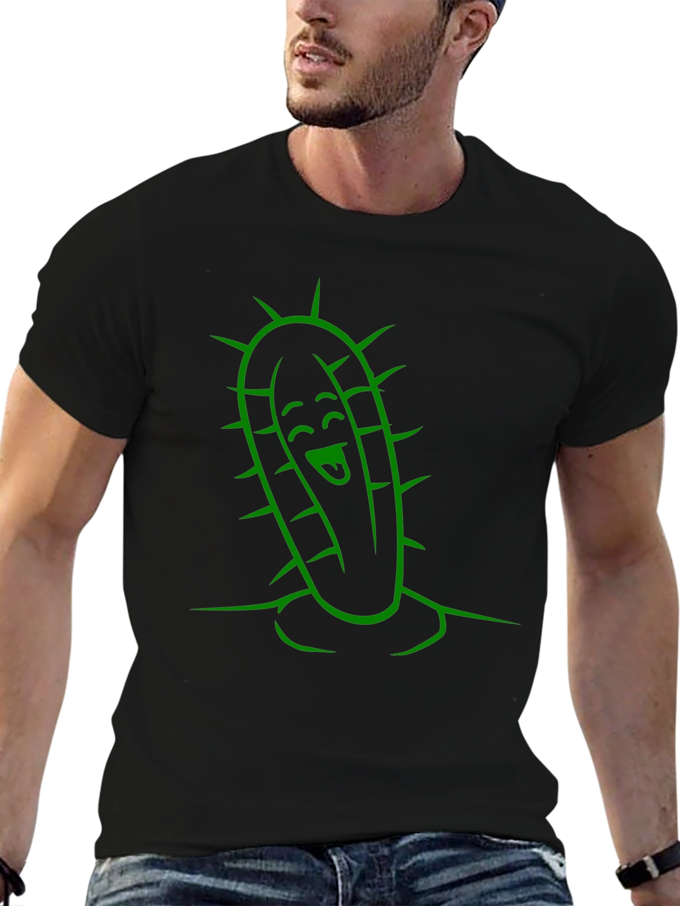 Cactus Character Graphic Tee - Fun Black T-Shirt