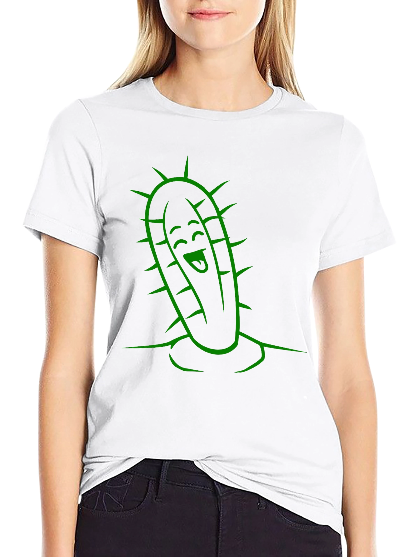 Cactus Character Graphic Tee - Fun Black T-Shirt