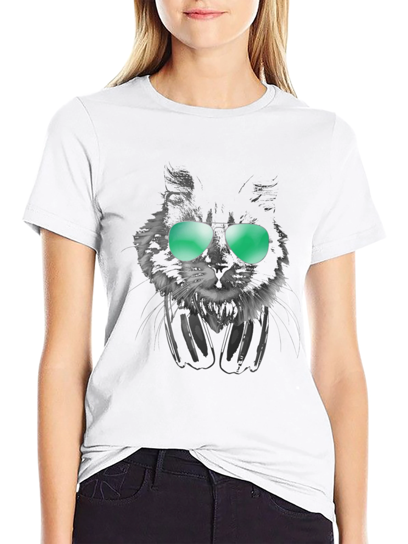 Cool Cat Tee: Shades & Headphones Graphic T-Shirt