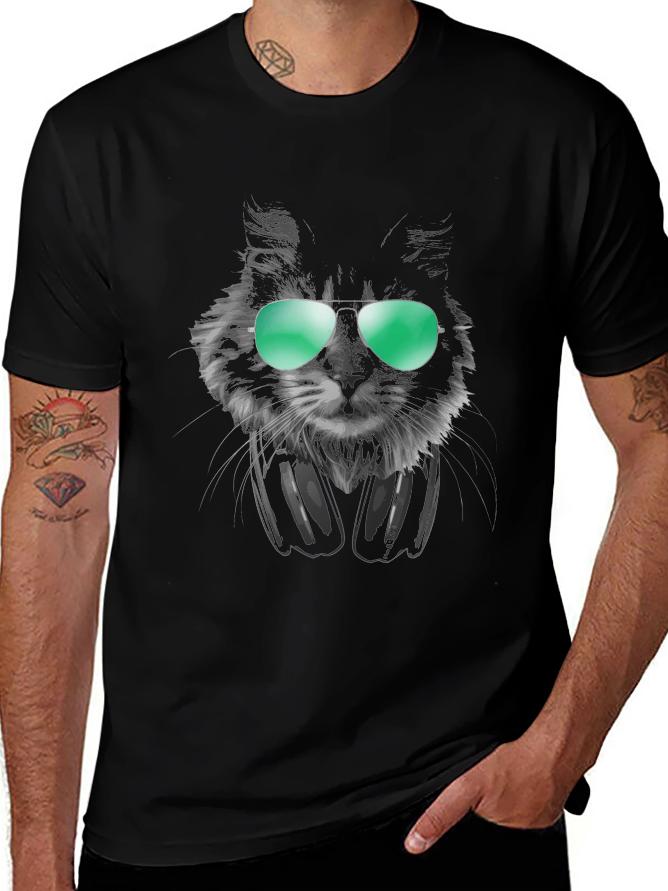 Cool Cat Tee: Shades & Headphones Graphic T-Shirt