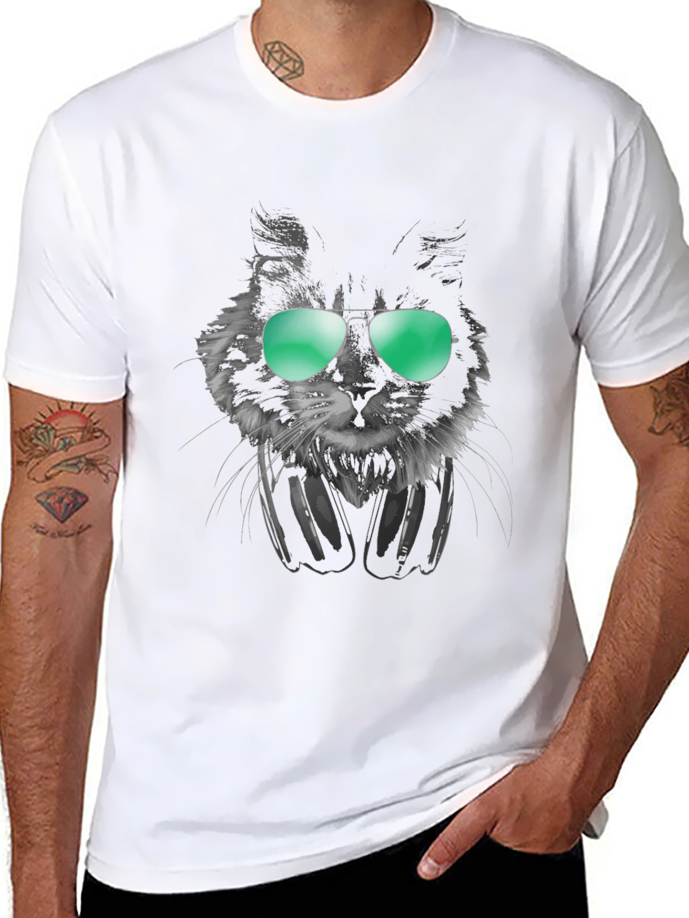 Cool Cat Tee: Shades & Headphones Graphic T-Shirt