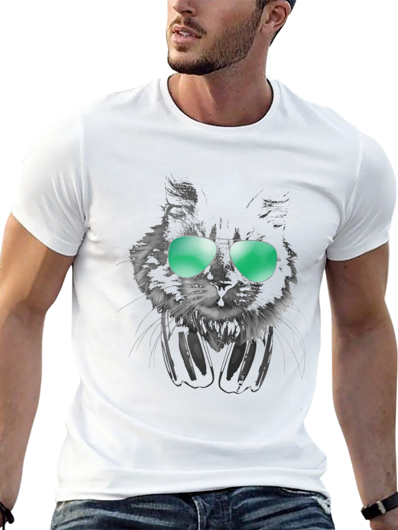 Cool Cat Tee: Shades & Headphones Graphic T-Shirt