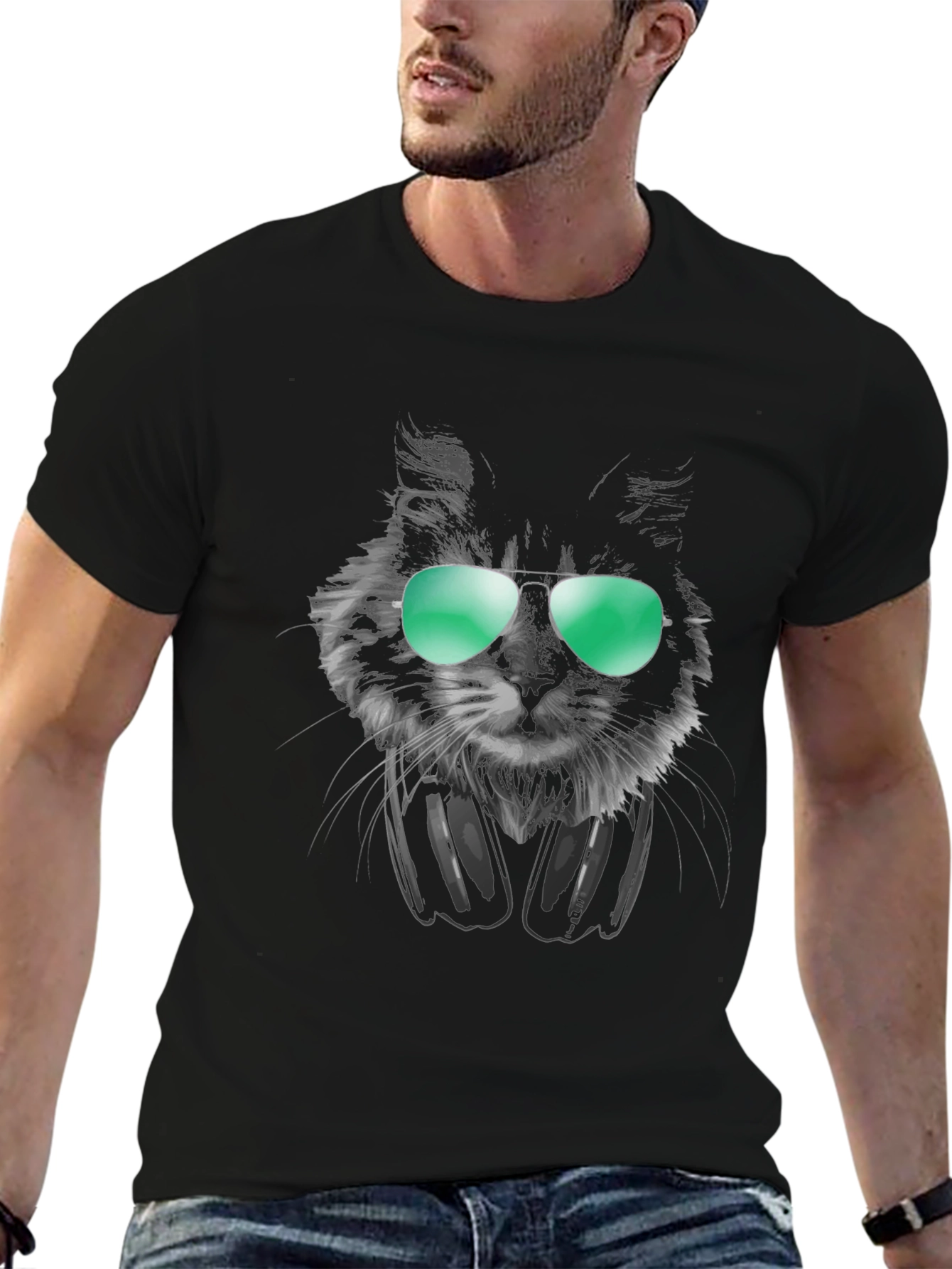 Cool Cat Tee: Shades & Headphones Graphic T-Shirt