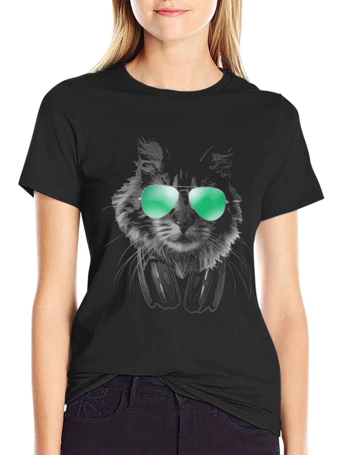 Cool Cat Tee: Shades & Headphones Graphic T-Shirt