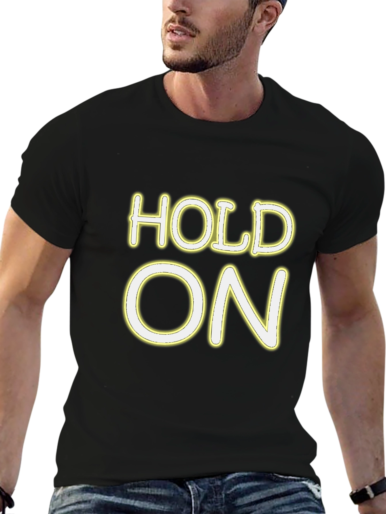 Hold On Graphic Tee - Black Crew Neck Shirt