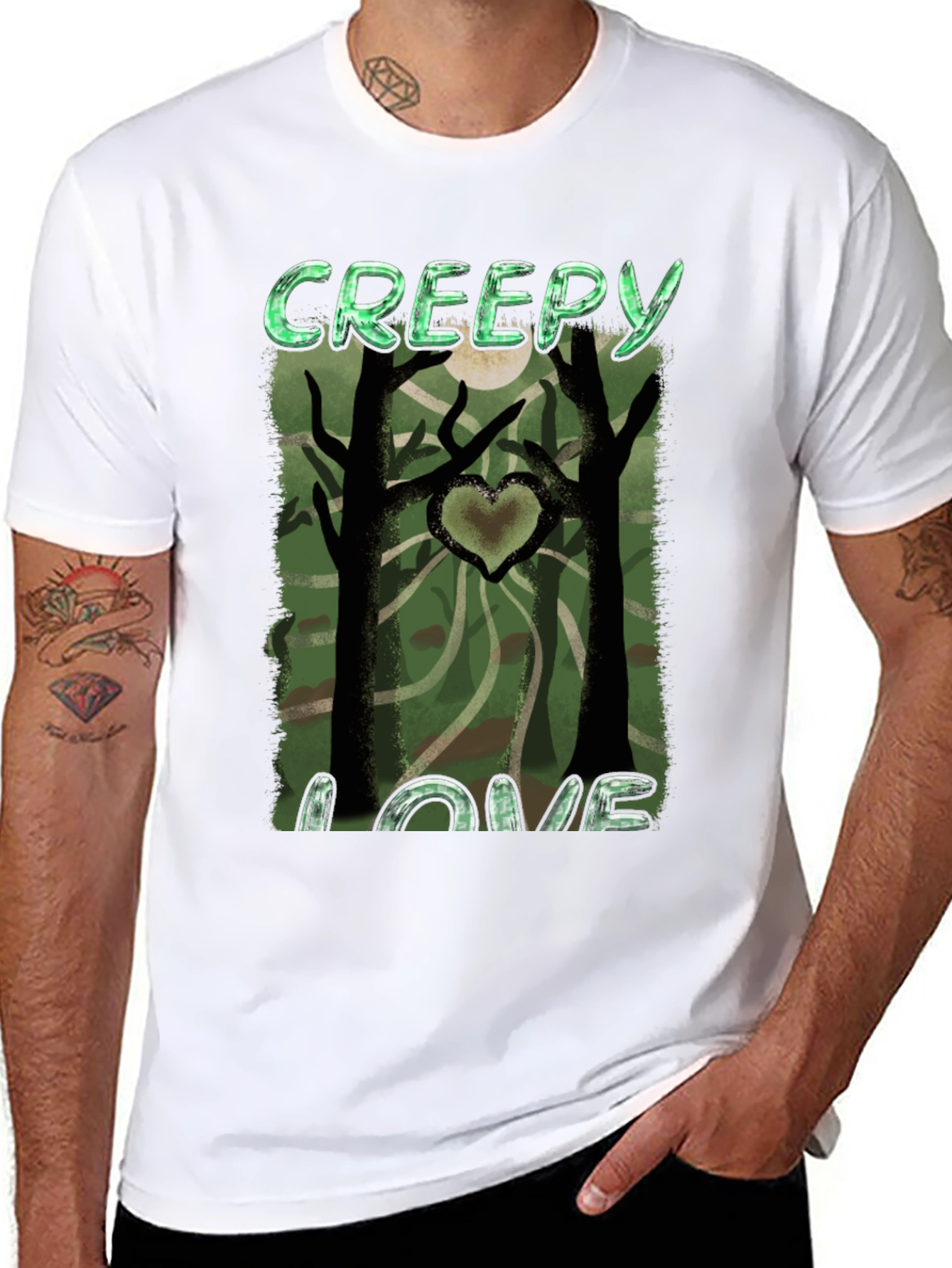 Creepy Love Graphic Tee - Spooky Heart Tree Design