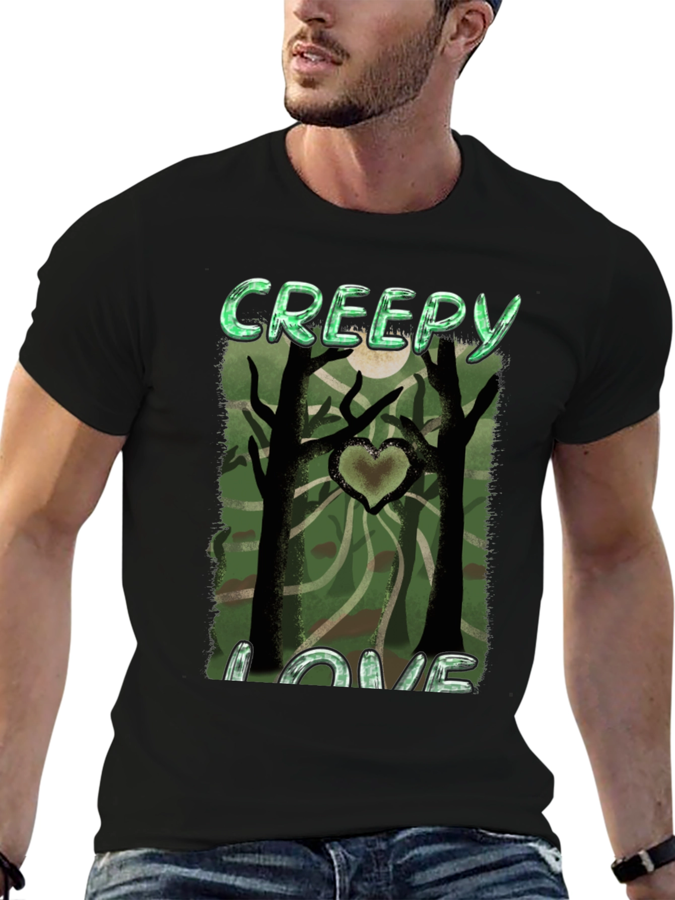 Creepy Love Graphic Tee - Spooky Heart Tree Design