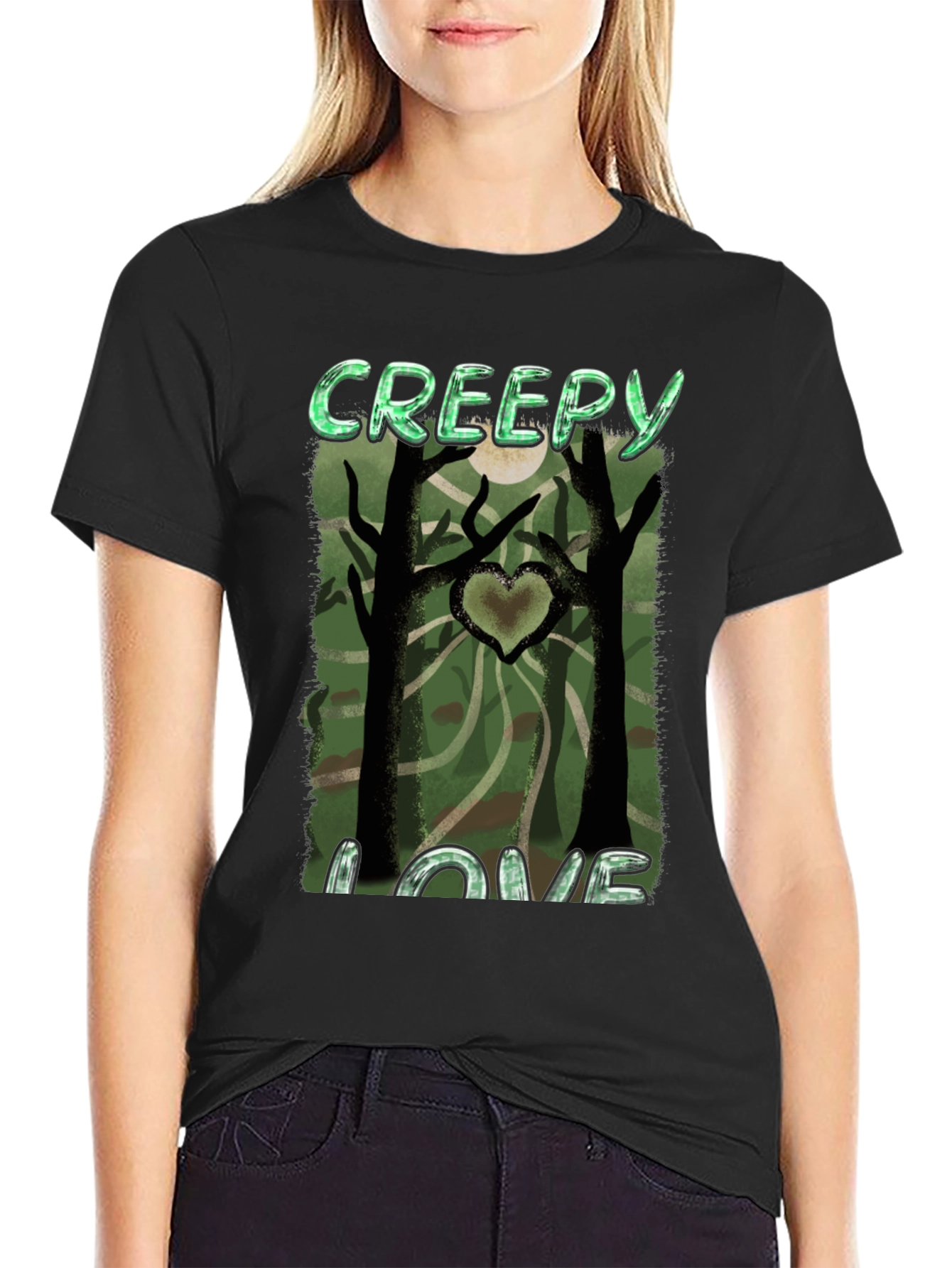 Creepy Love Graphic Tee - Spooky Heart Tree Design