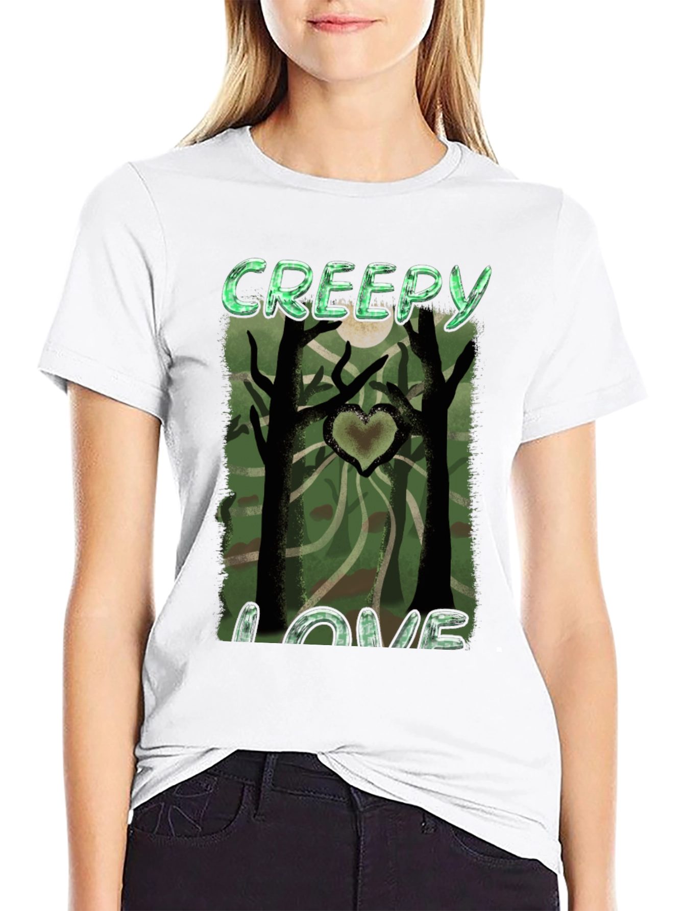 Creepy Love Graphic Tee - Spooky Heart Tree Design