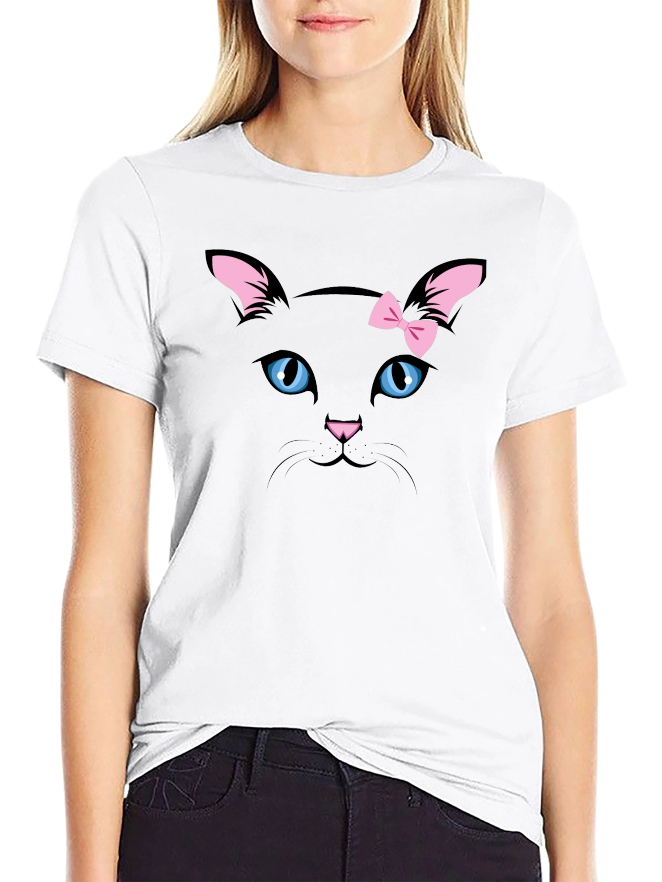 Cute Black Cat T-Shirt with Pink Bow