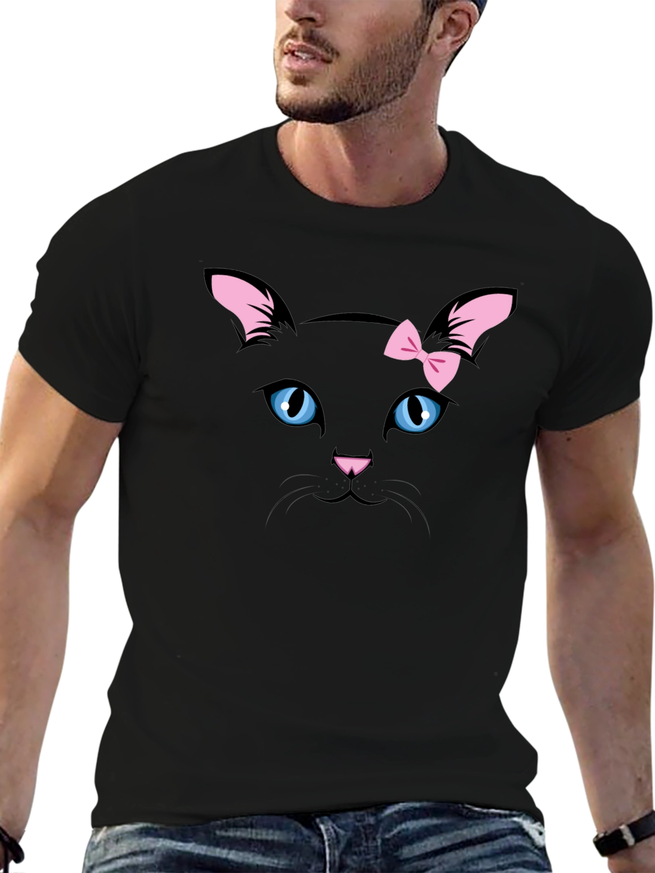 Cute Black Cat T-Shirt with Pink Bow