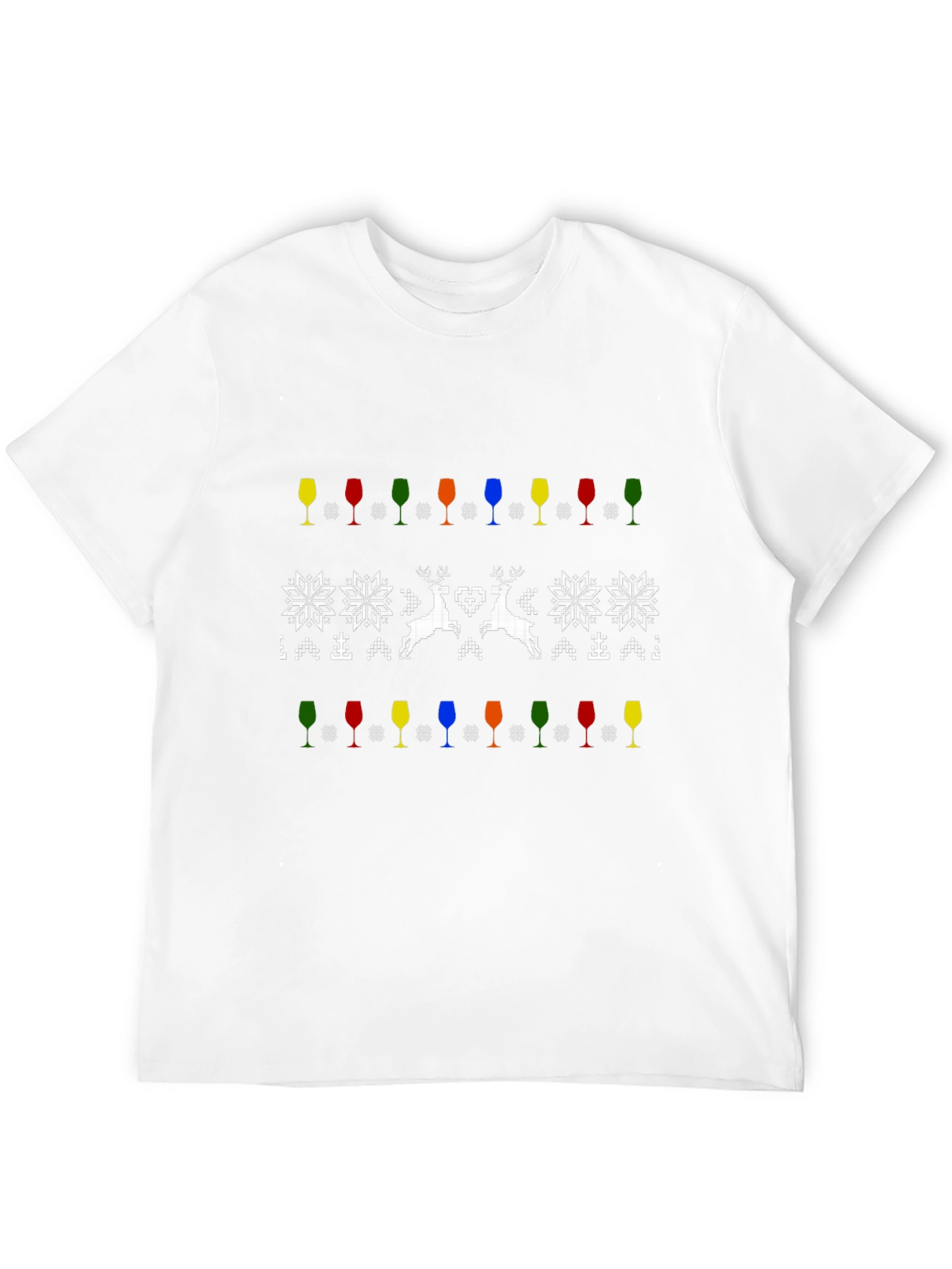 Festive Wine & Deer Patterned T-Shirt