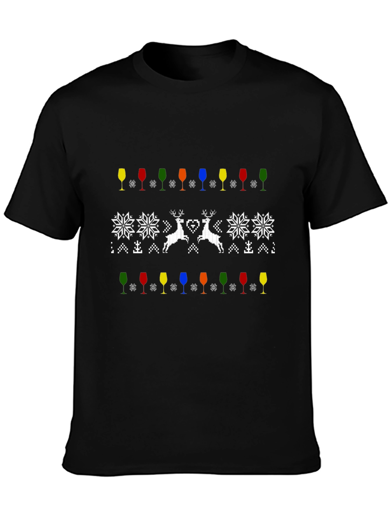 Festive Wine & Deer Patterned T-Shirt