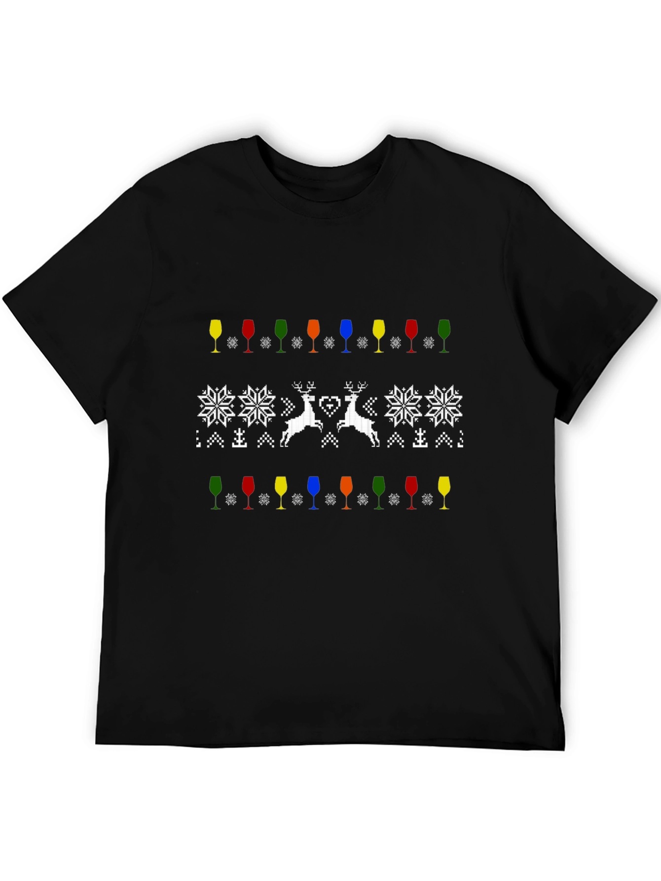 Festive Wine & Deer Patterned T-Shirt