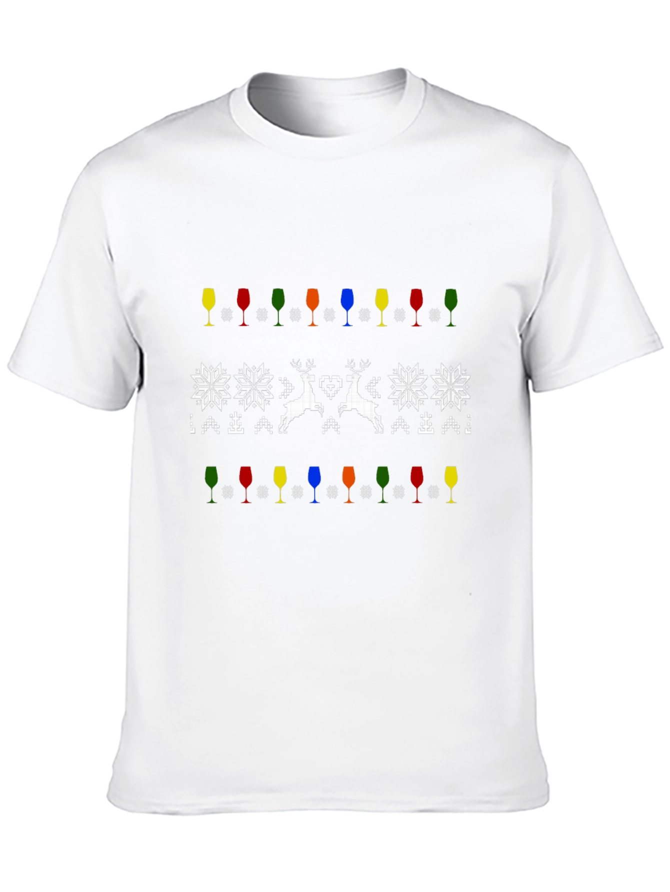 Festive Wine & Deer Patterned T-Shirt