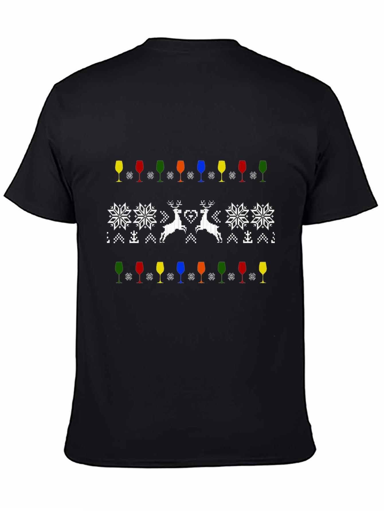 Festive Wine & Deer Patterned T-Shirt